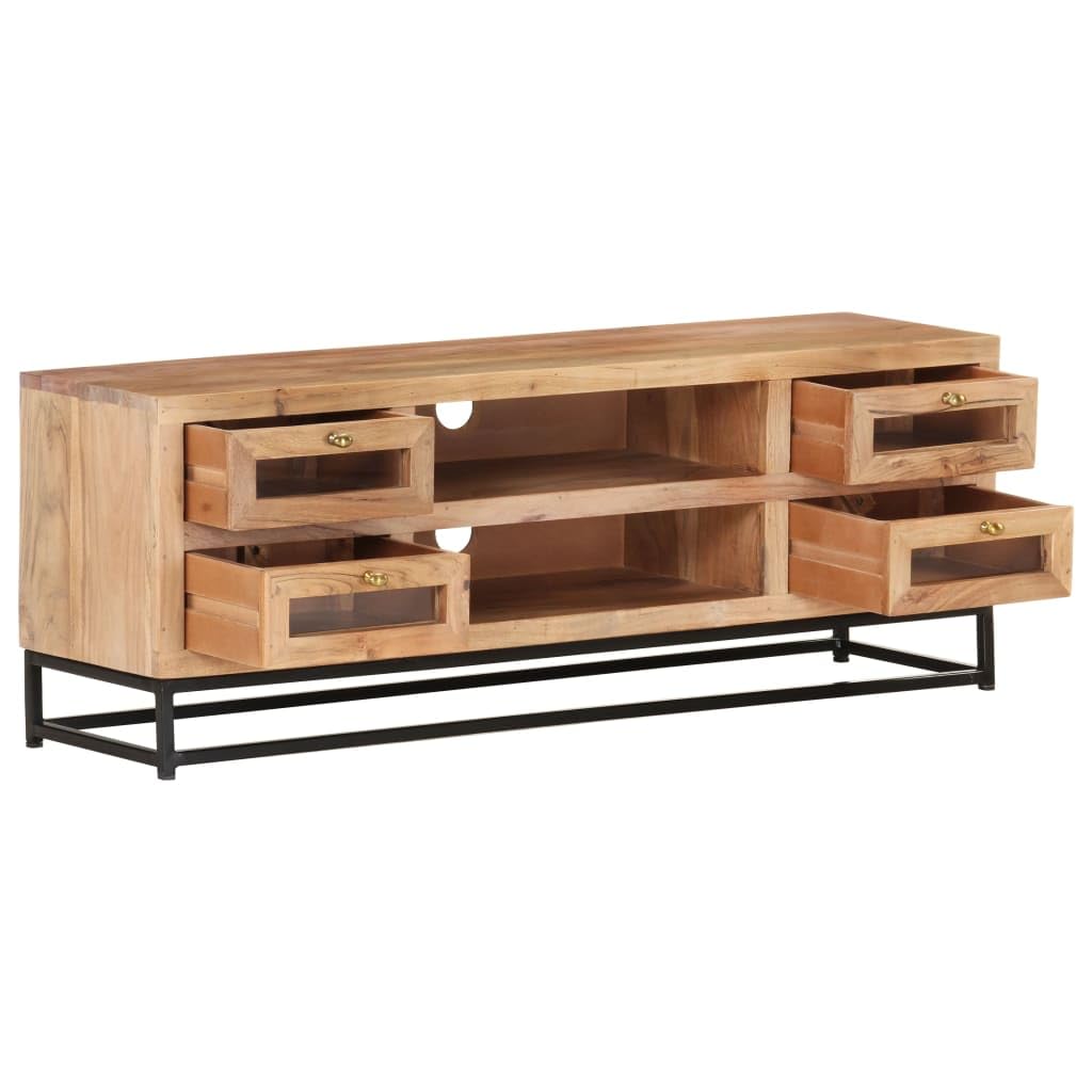 Industrial TV Stand with Drawers & Shelves - Solid Acacia Wood & Steel Base TV Cabinet 43.3