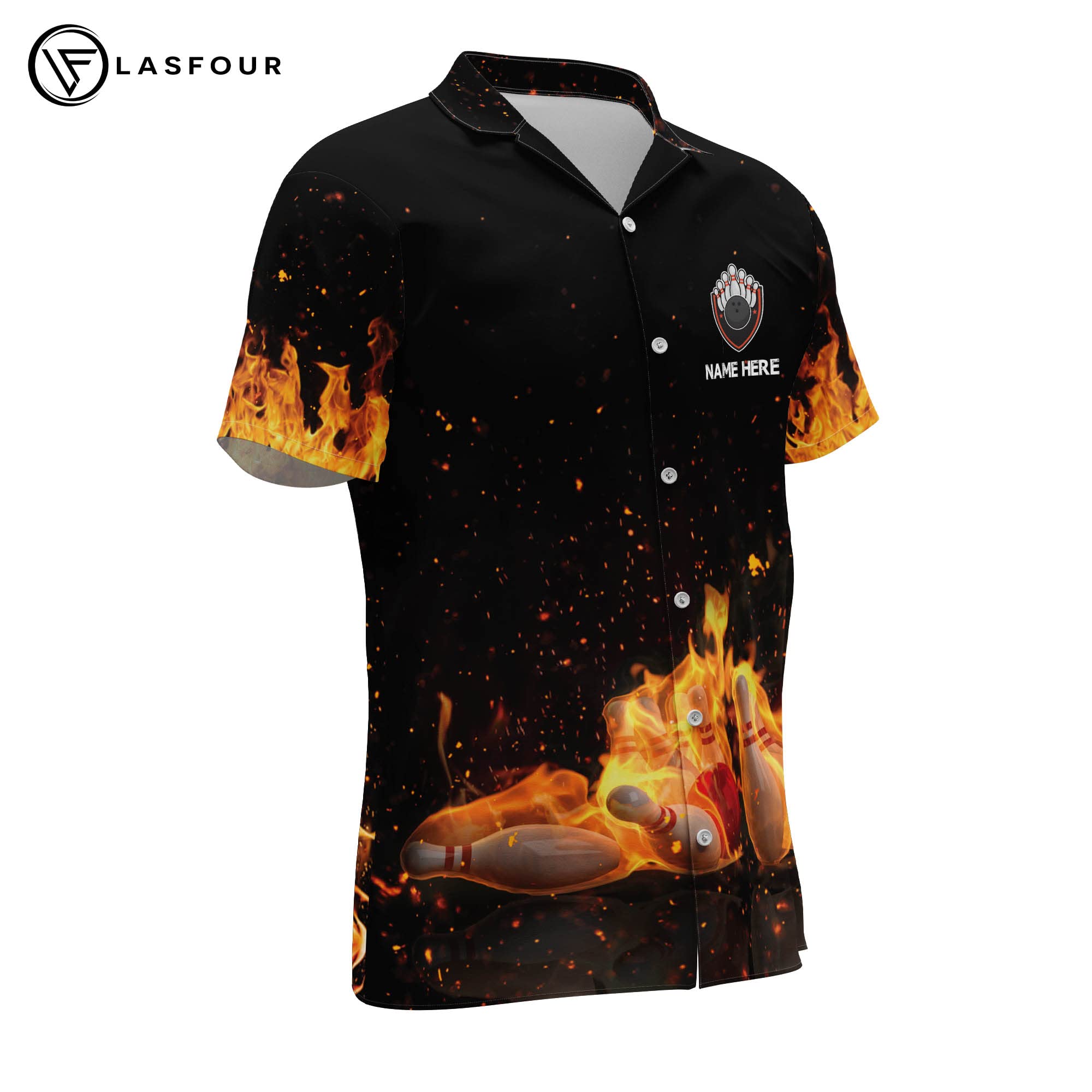 LASFOUR Men's Bowling Shirts - Short Sleeve Hawaiian Button-Down Shirts for Team Uniforms & Funny Custom Designs - Perfect for Bowling Leagues, Tournaments & Casual Wear
