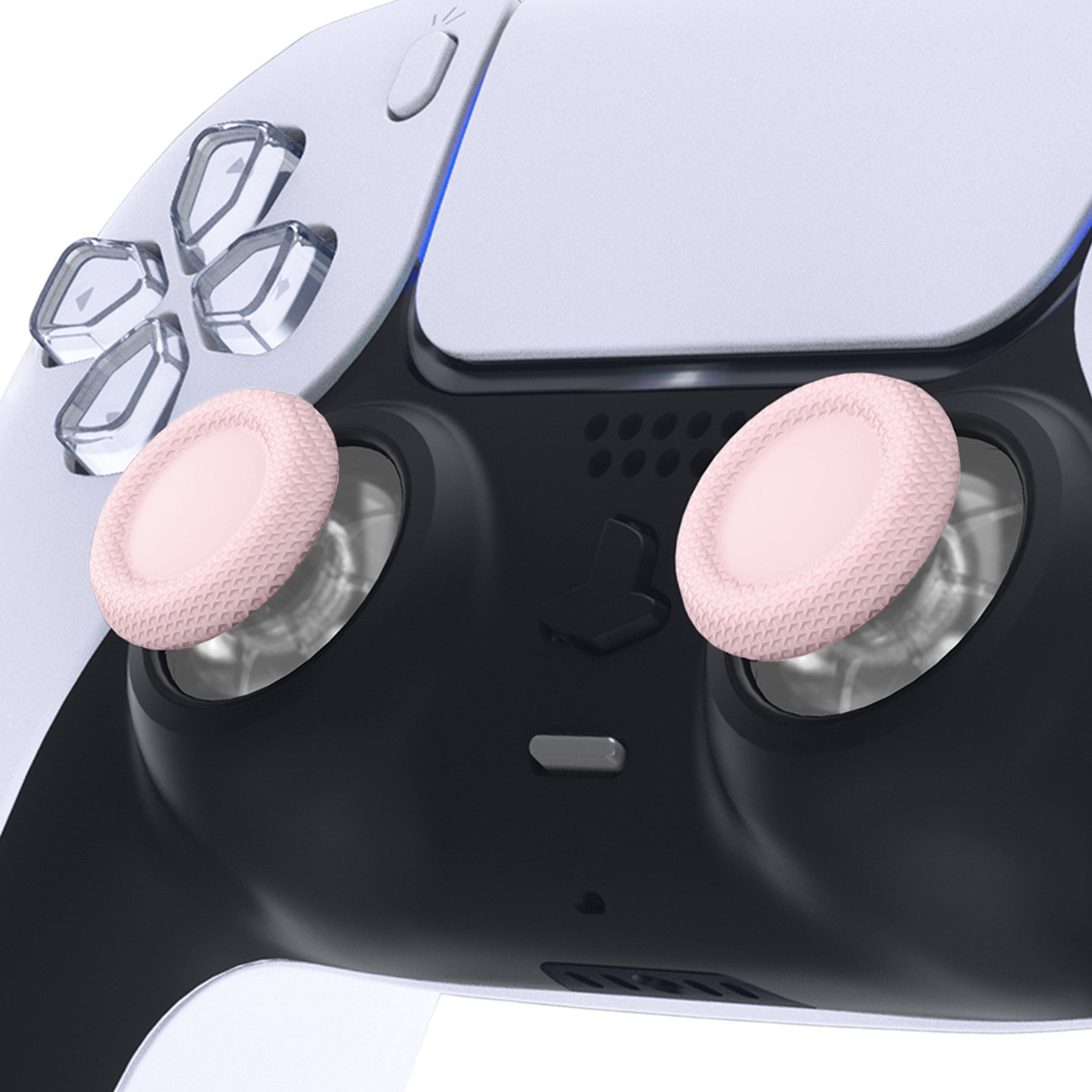 eXtremeRate Clear & Cherry Blossom Pink Dual Color Thumbsticks for PS5 Controller - Replacement Analog Joysticks Compatible with PS5/PS4 Controllers - Enhance Gaming Performance for FPS, Racing & Action Games