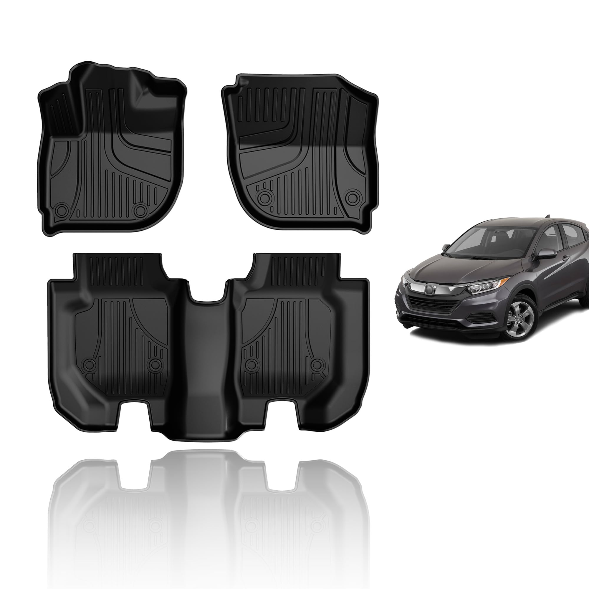 All Weather Floor Mats for 2016-2022 Honda HR-V - Anti-Skid Rubber Car Mats Liners 1st & 2nd Row Black - Perfect for Off-Road, Winter & Everyday Protection