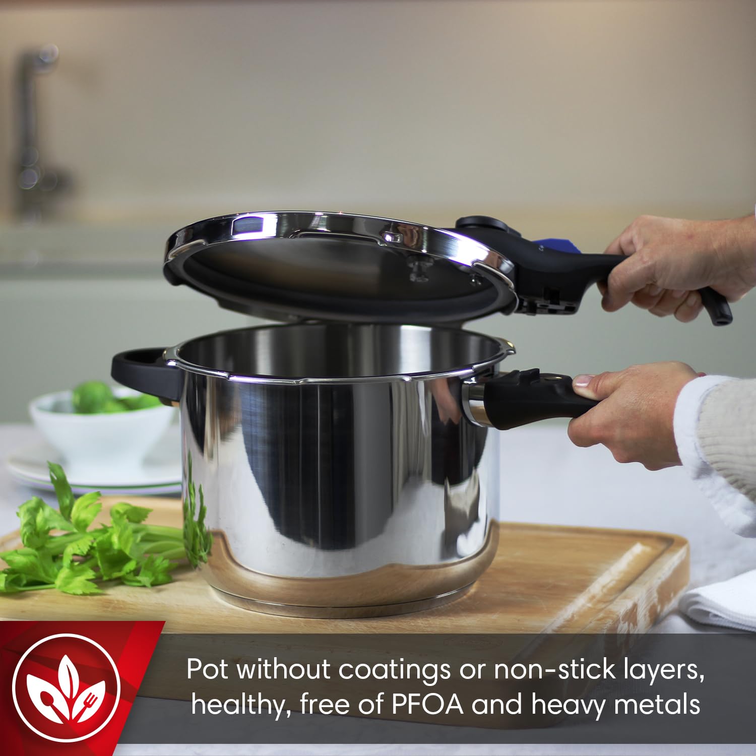 MAGEFESA Favorit 6-in-1 Fast Pressure Cooker Set - 3.2 Qt & 6.3 Qt Stainless Steel Induction Cooker with Heat Diffuser & 5 Safety Systems - Includes Steam Basket, Lid & Recipe Book - Perfect for Quick Meals, Soups & Family Cooking