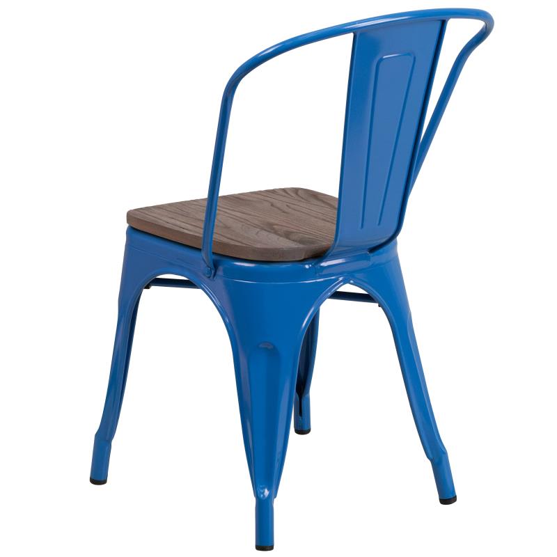 FLASH Perry Metal Stackable Chair with Wood Seat - Modern Dining Chairs for Kitchen, Restaurant, Cafe & Outdoor Use - Sturdy & Space-Saving Design