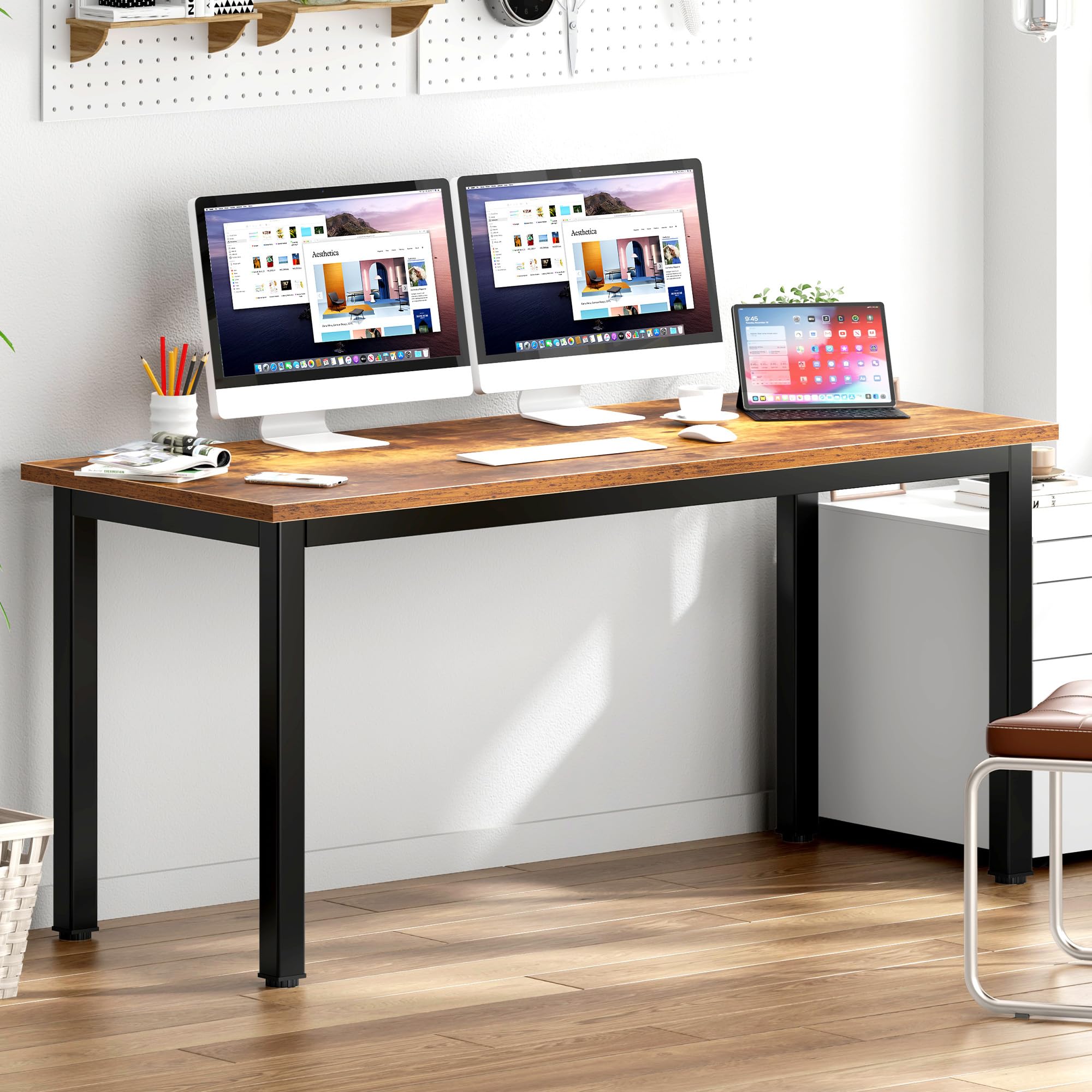 DlandHome 63 Inch Retro Computer Desk - Home Office Desk, Writing Desk, Study Table, Gaming Desk, Workstation for Small Spaces - Perfect for Home Office, Gaming Setup & Study Room