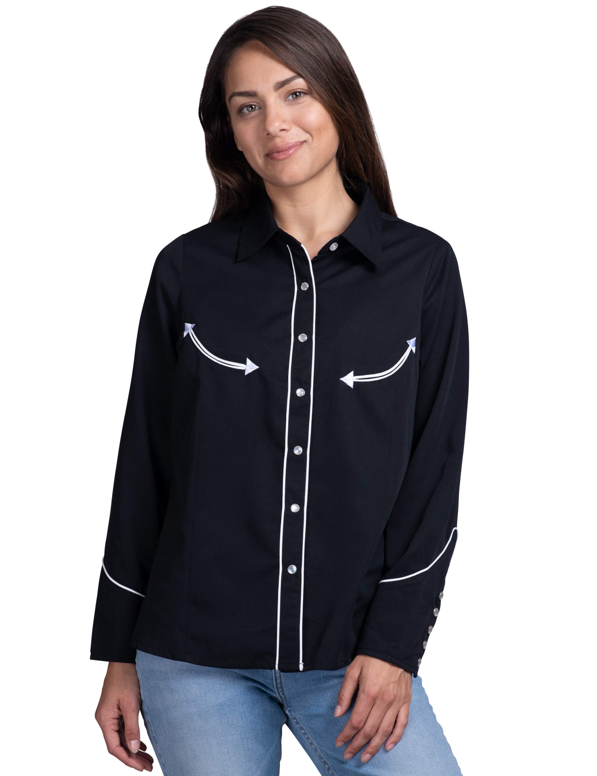 Benny's Women's Black Western Dress Shirt - Stylish Cowgirl Top for Rodeo, Country Music Festivals & Casual Outings