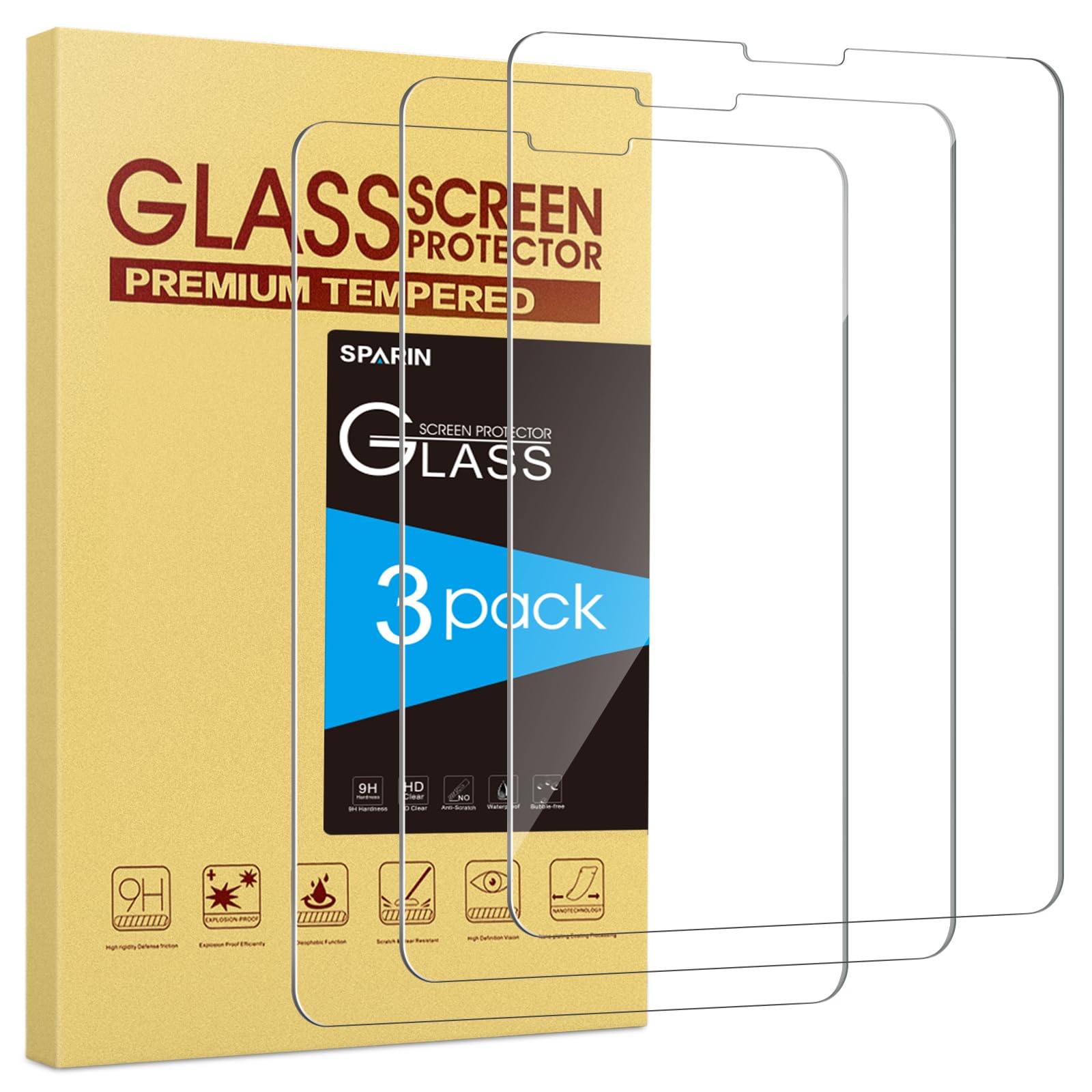 SPARIN 3 Pack Tempered Glass Screen Protector for iPad Air 5th/4th Gen 10.9 inch (2022/2020) & iPad Pro 11 inch (2022/2021/2020/2018) - Case Friendly, Anti-Scratch, HD Clear Protection - Perfect for Work, Study & Entertainment