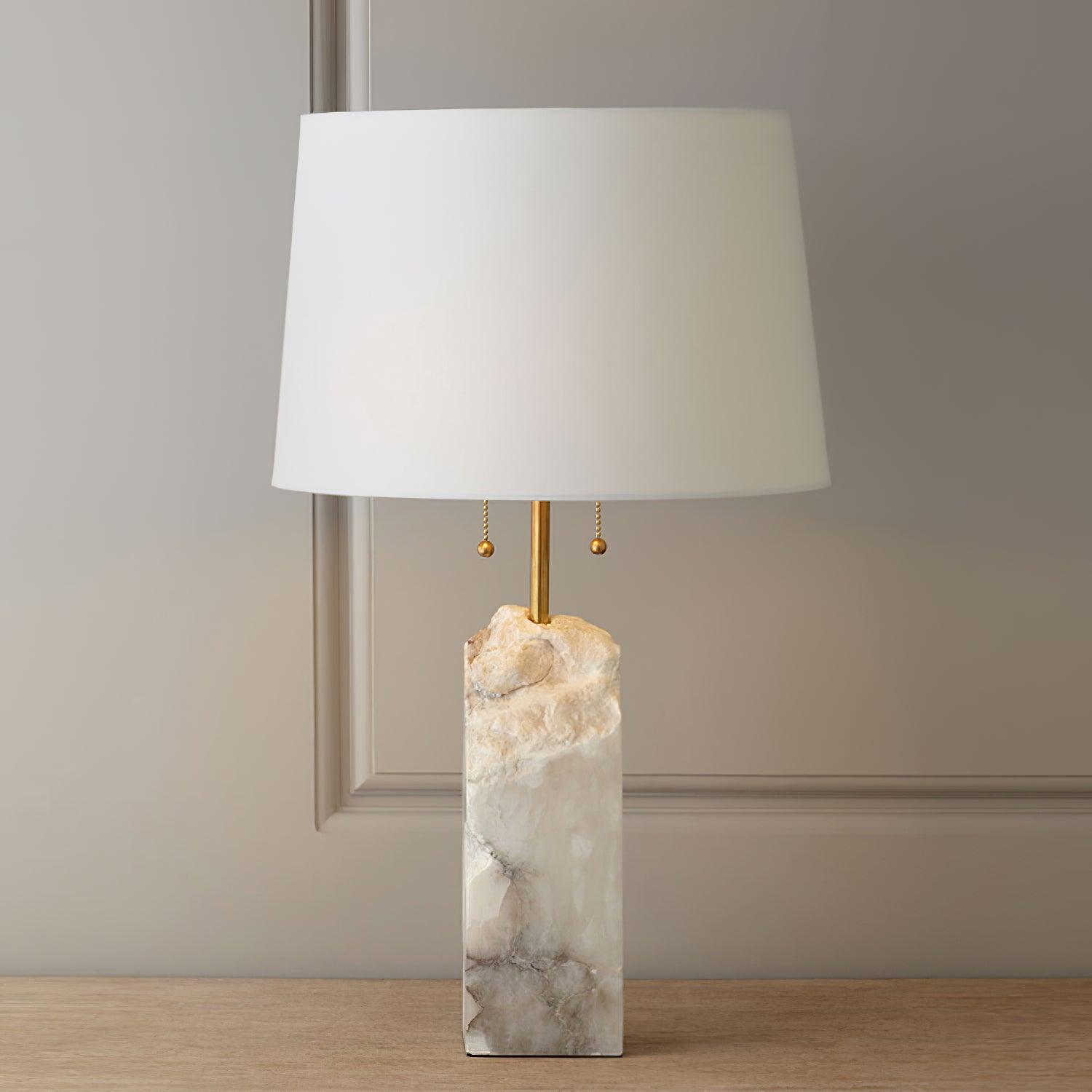 Handmade Raw Alabaster Table Lamp - Natural Stone Nightstand Light for Bedroom, Living Room & Office Decor - Dimmable Warm White Lighting for Relaxation & Reading