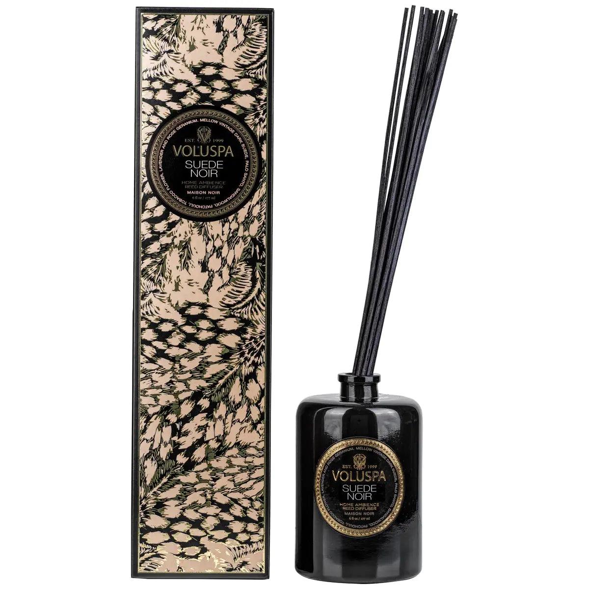 Luxury Suede Noir Reed Diffuser - Premium Home Fragrance Oil for Aromatherapy - Perfect for Living Room, Bedroom, Office & Spa Relaxation