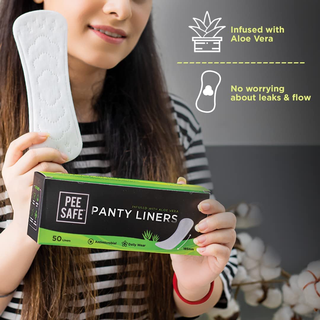 PEESAFE Aloe Vera Panty Liners - 50 Count | Ultra Soft Cotton Cover | 185mm Wide Curvy Design for Maximum Comfort & Protection | Perfect for Daily Use, Travel & Sensitive Skin Care