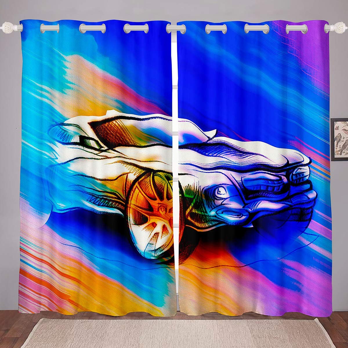 Feelyou Rainbow Car Window Curtains for Kids & Adults - Sports Theme Decor (2 Panels) - Perfect for Road Trips & Car Camping