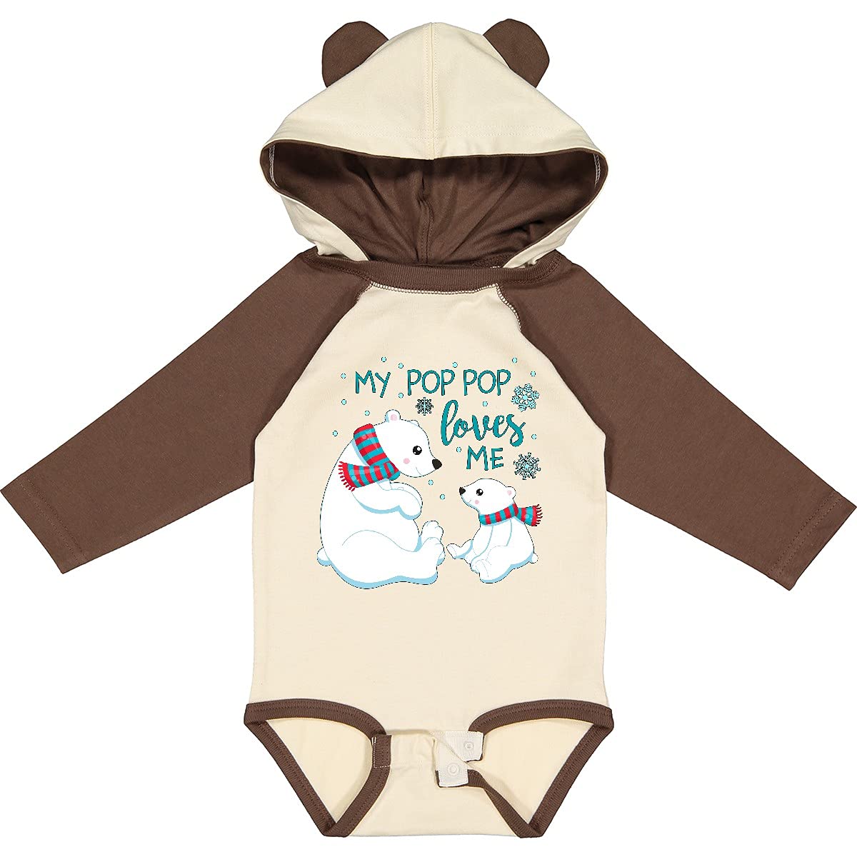 Inktastic My Pop Pop Loves Me - Adorable Polar Bears Baby Long Sleeve Bodysuit | Soft Cotton Creeper for Newborns & Infants | Perfect for Family Photos, Winter Outfits & Grandparents Day Gifts