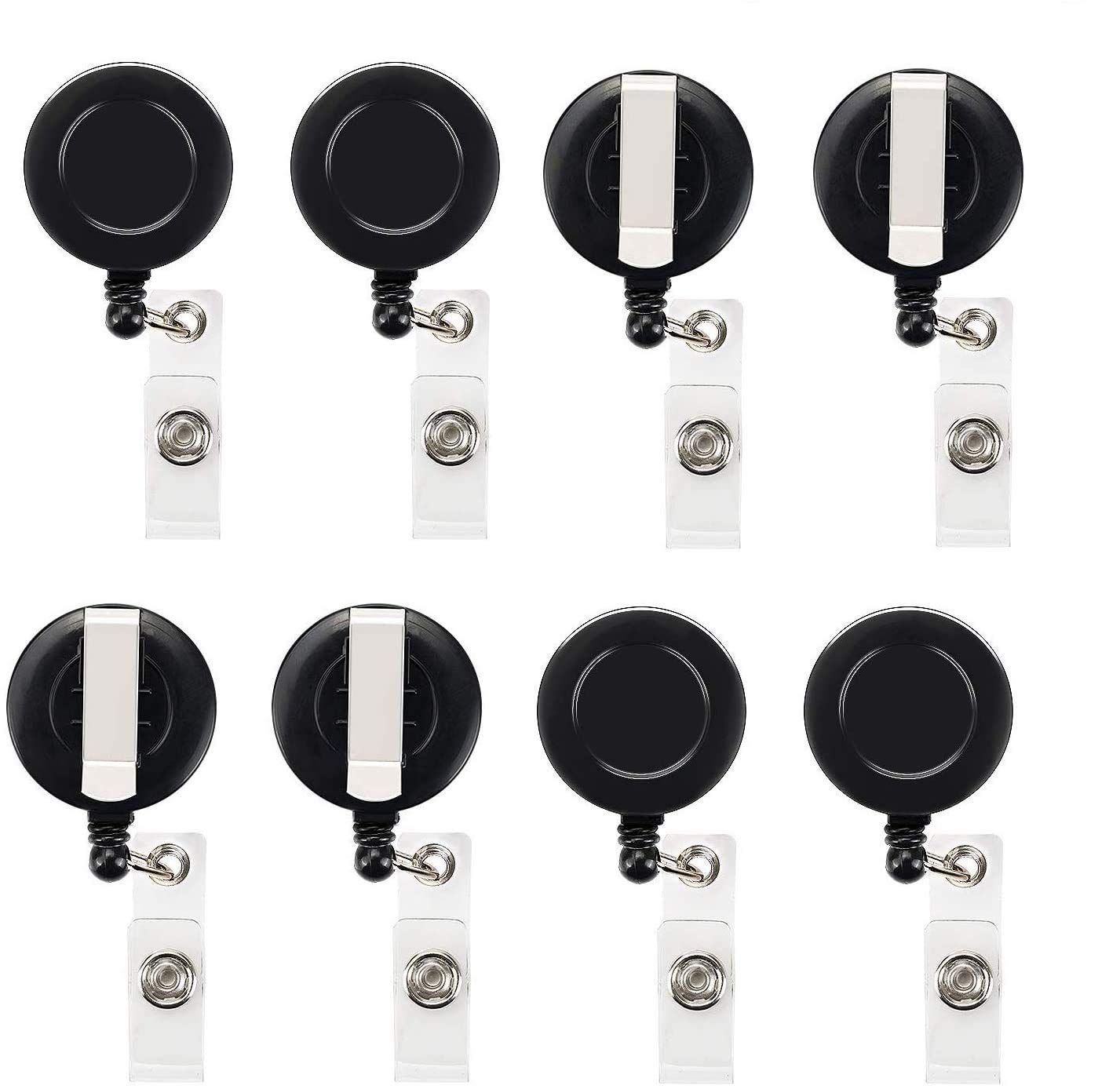 JANYUN 100 Pcs Retractable Badge Reels with ID Card Holders & Keychains - Black Badge Clips for School, Office, Hospital, and Events - Durable Lanyards for Teachers, Nurses, Security & Staff