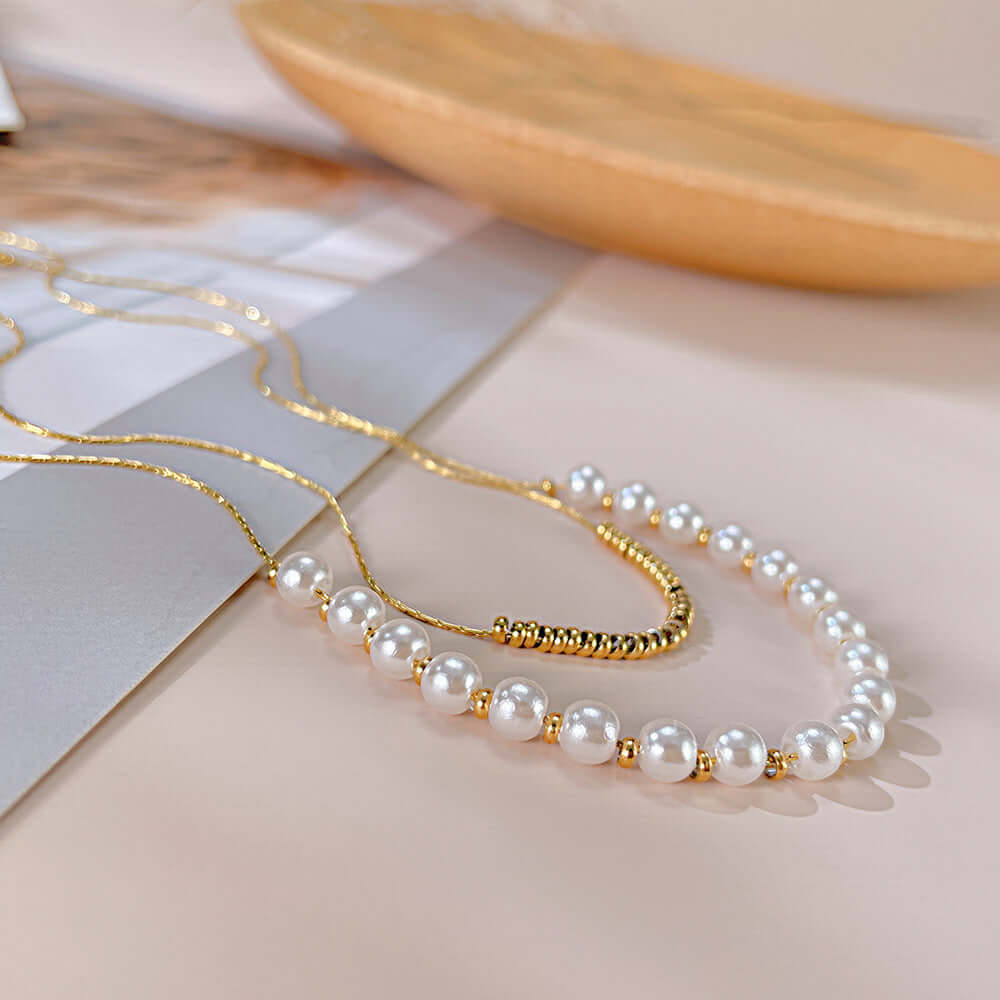 Elegant Dainty Pearl Beads Layering Chain Necklace for Women | GX2309 | Perfect for Everyday Wear, Date Nights & Special Occasions