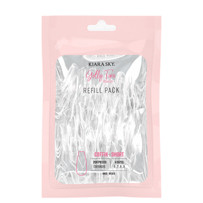 Gelly Tips Refill Pack - Coffin Short Style Nail Tips for DIY Manicure | Perfect for Gel Nails, Acrylic Nails & Home Nail Art