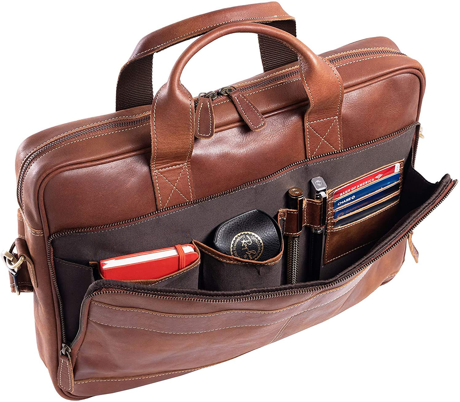 Premium 18 Inch Leather Laptop Messenger Bag for Men & Women - Professional Office Briefcase Satchel Bag (Tan) - Ideal for Business Travel, Work Commute & Daily Use