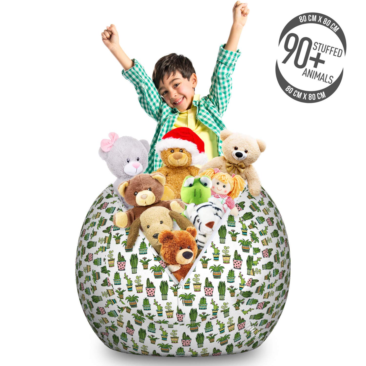 Ambesonne Large Washable Toy Storage Bag Chair - Colorful Cactus & Succulent Pattern, Stuffed Animal Organizer for Kids Room, Nursery, Playroom - Multicolor Doodle Style Houseplant Design