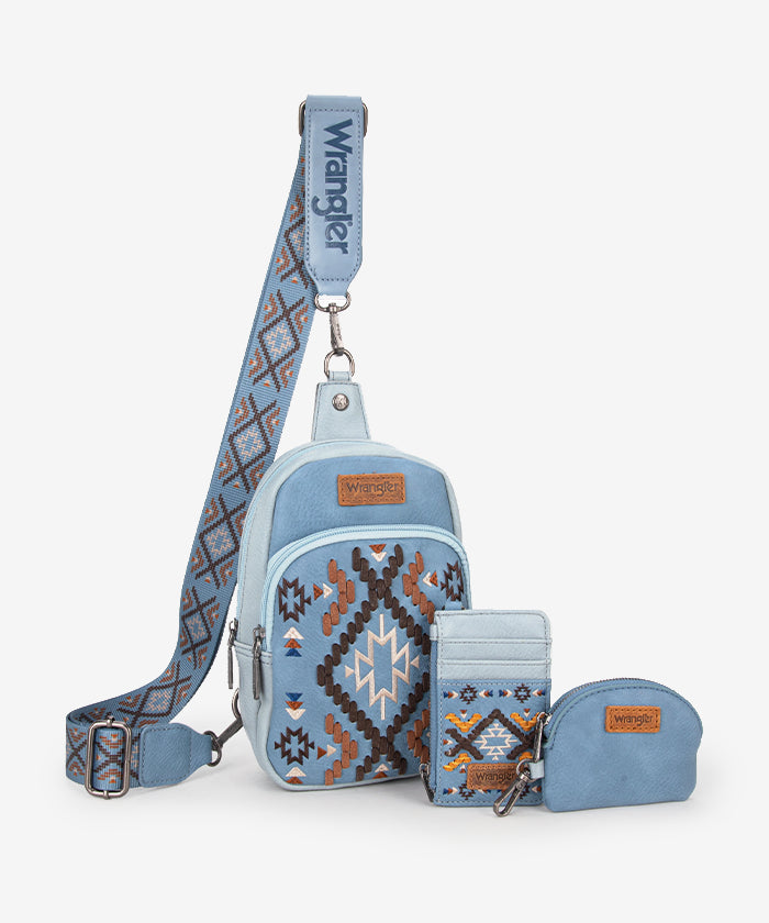 Wrangler Aztec Embroidered Whipstitch Sling Bag - Stylish Crossbody Purse for Women, Men | Perfect for Travel, Hiking & Everyday Use