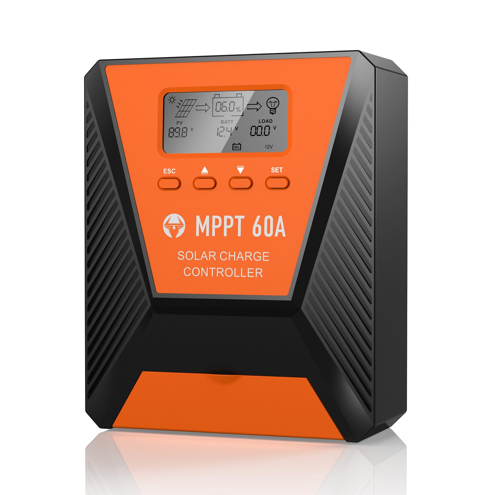 60A MPPT Solar Charge Controller 12V/24V - Intelligent Regulator for LiFePO4/GEL/AGM Batteries with LCD Display, Dual USB Ports & Timer - Perfect for RV, Marine, Off-Grid Solar Systems & Home Backup Power