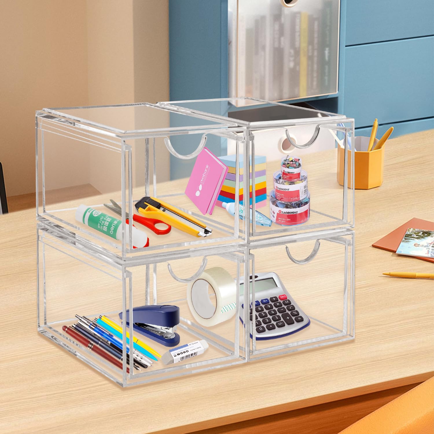 Stackable Acrylic Makeup Organizer Drawers - 2-Piece Set for Cosmetics, Bathroom Counter, or Dresser | Clear Storage for Vanity & Beauty Products