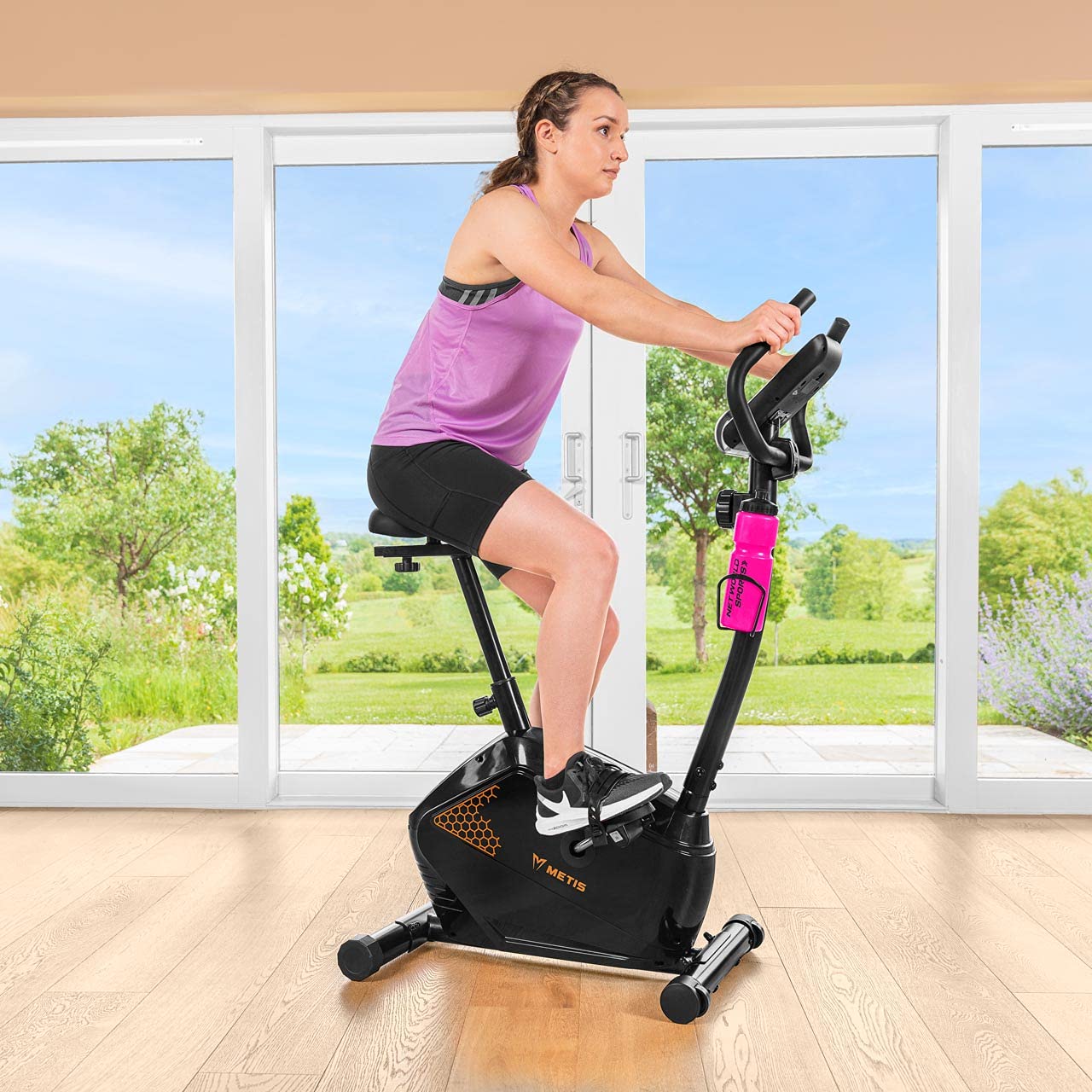 METIS Home Fitness Exercise Bike - 8 Resistance Levels Stationary Bike for Beginners & Advanced Users | Adjustable Seat & Water Bottle Holder | Perfect for Home Gym, Cardio Workouts & Indoor Cycling Training