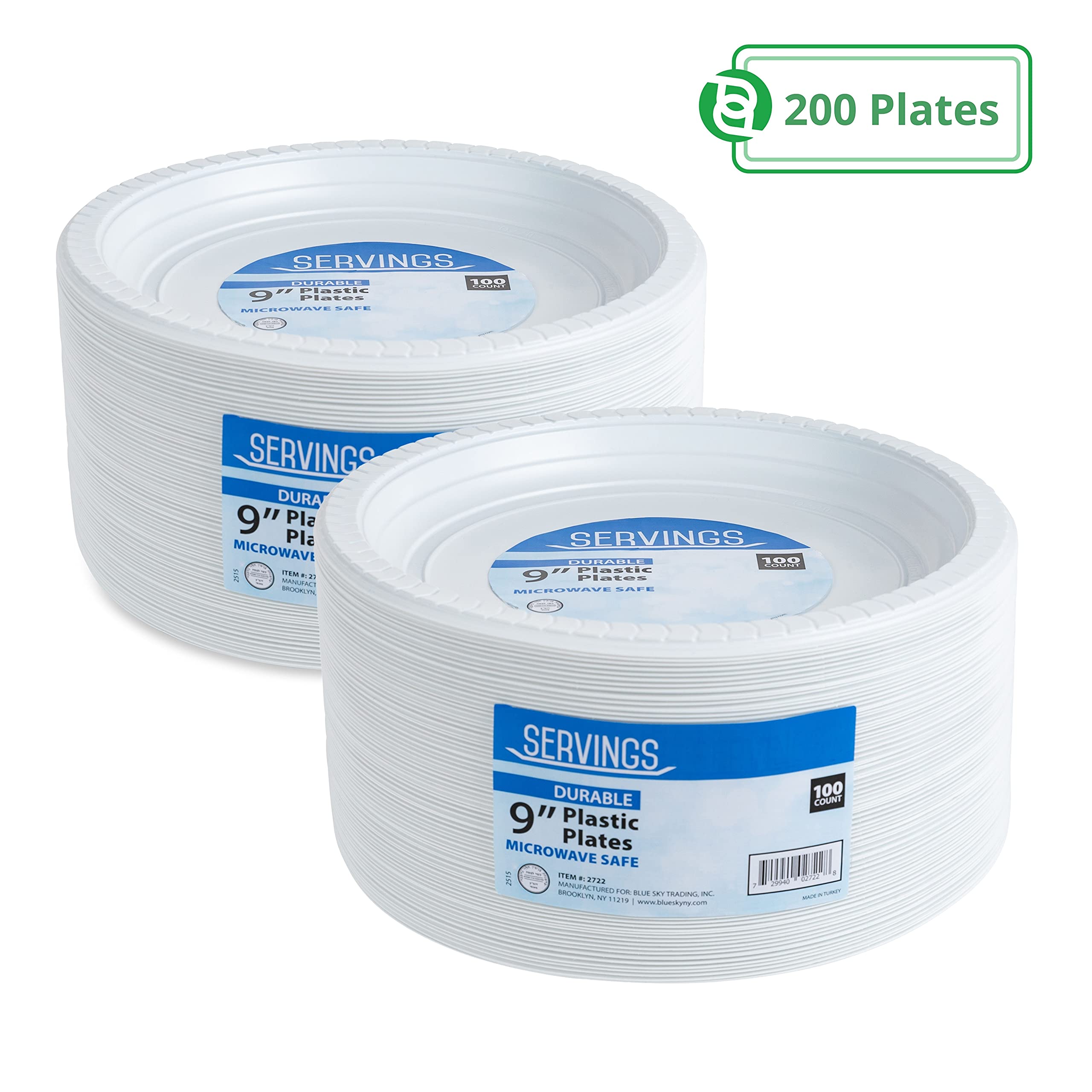 Blue Sky 9 Inch White Disposable Plastic Plates - 200 Pack, Microwave Safe & Durable, Perfect for Birthday Parties, Weddings, Banquets, Picnics, BBQs, Camping, and Everyday Dining - Eco-Friendly Dinnerware for Home & Outdoor Use