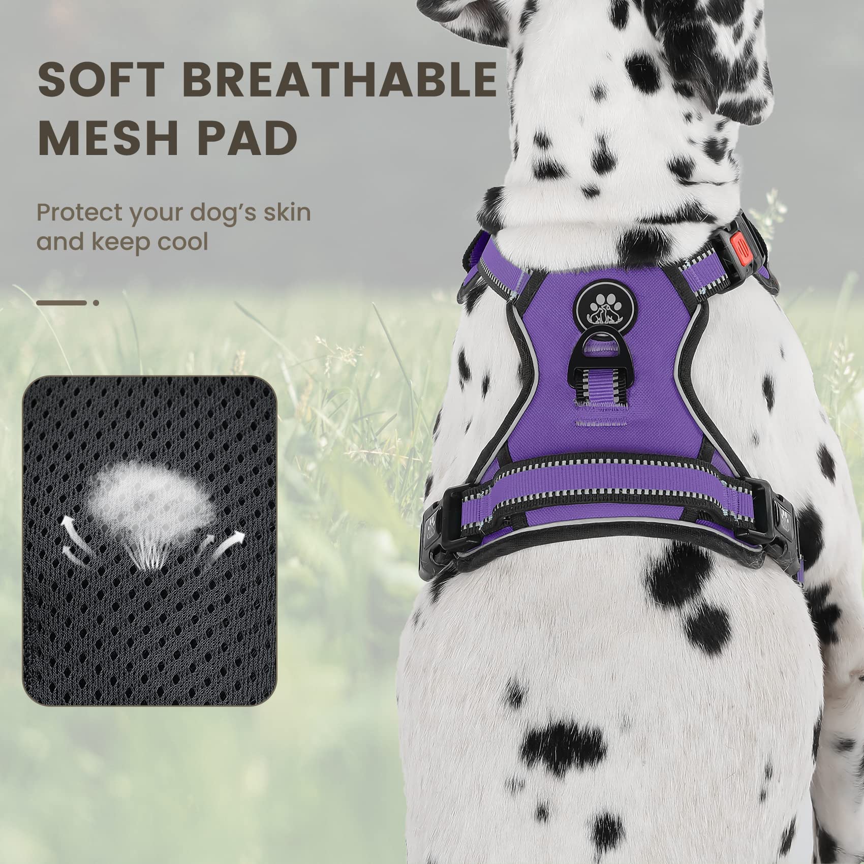 FURRYFECTION No Pull Dog Harness with Reflective Oxford & Padded Handle - Adjustable Pet Vest for Small Medium Large Dogs - 4 Straps & 2 Leash Clips - Choke-Free Design (Purple, XL) - Perfect for Walking, Hiking & Outdoor Adventures