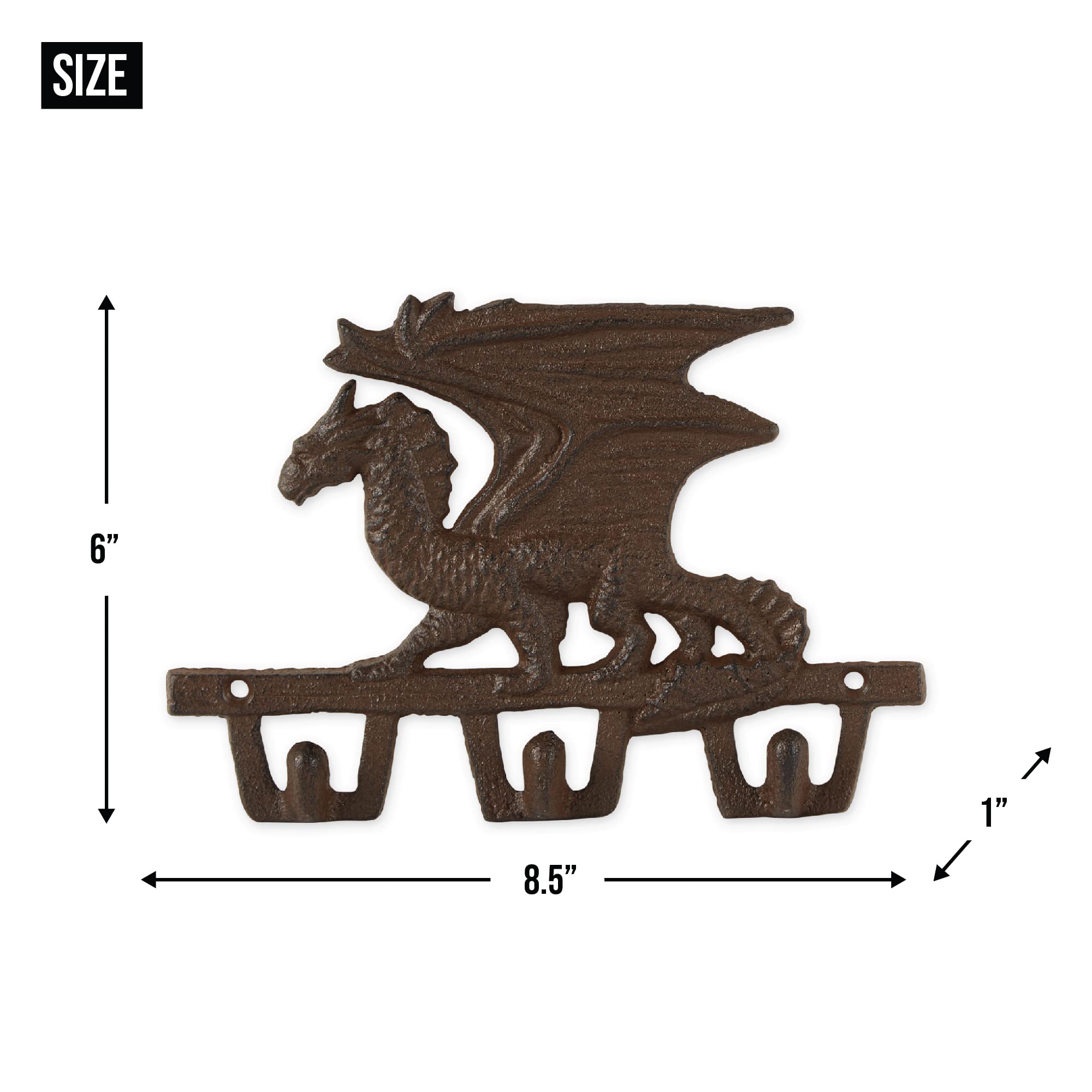 DII Decorative Cast Iron Wall Hook Collection - Dragon Design for Hanging Coats, Hats & Keys - Perfect for Entryway, Living Room & Bedroom Organization