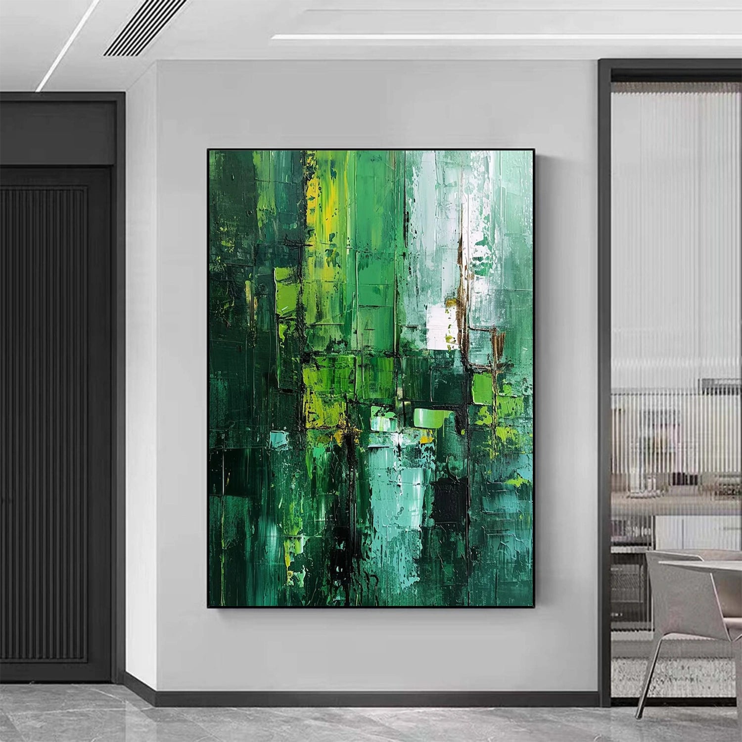 Blue & Green Abstract Wall Art Painting #BG102 - Modern Canvas Print for Living Room, Bedroom & Office Decor
