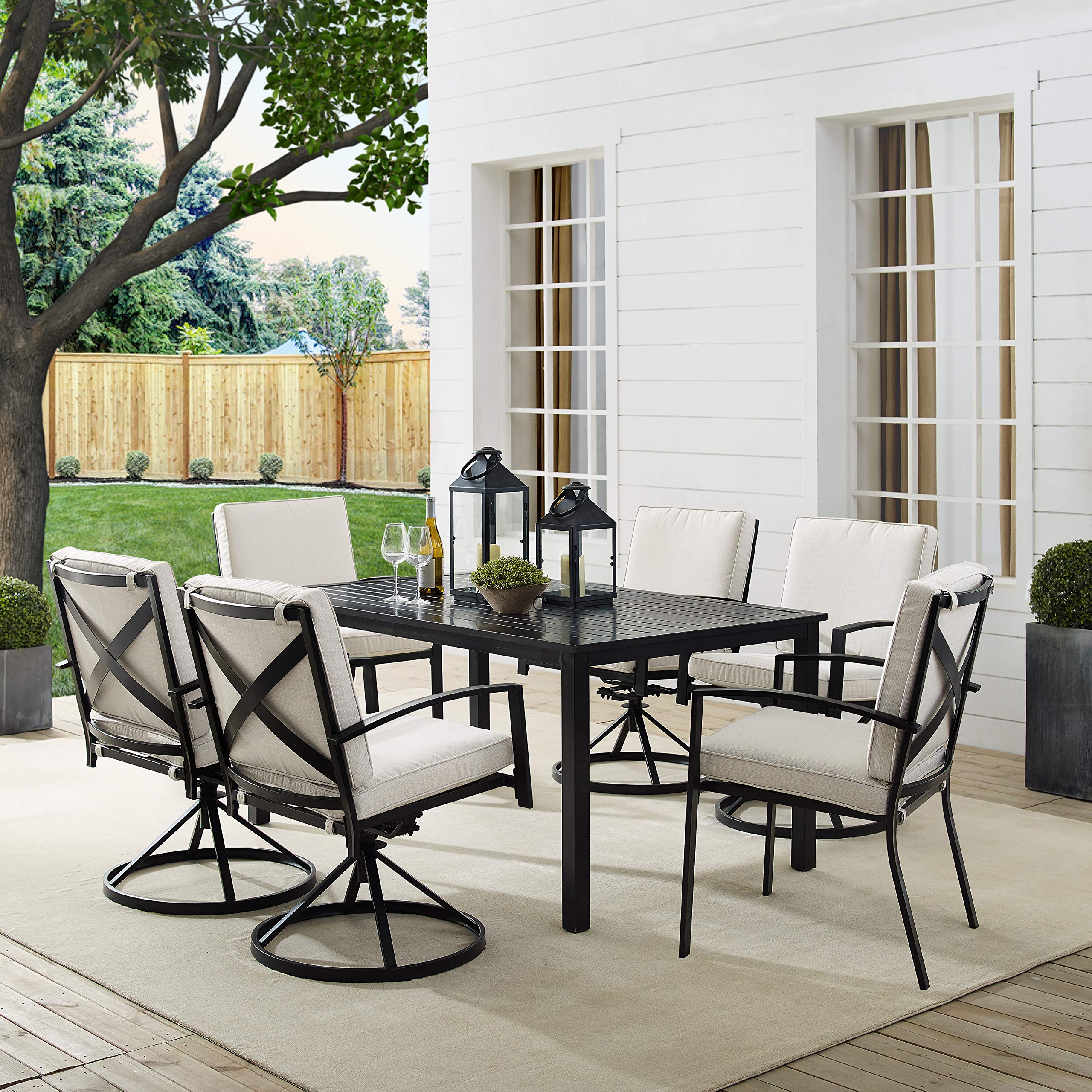 Crosley Furniture Kaplan 7-Piece Outdoor Dining Set for 6 - Patio Table & Chairs with Oatmeal Cushions - Weather-Resistant Oiled Bronze Finish - Perfect for Backyard, Deck, Garden & Outdoor Entertaining