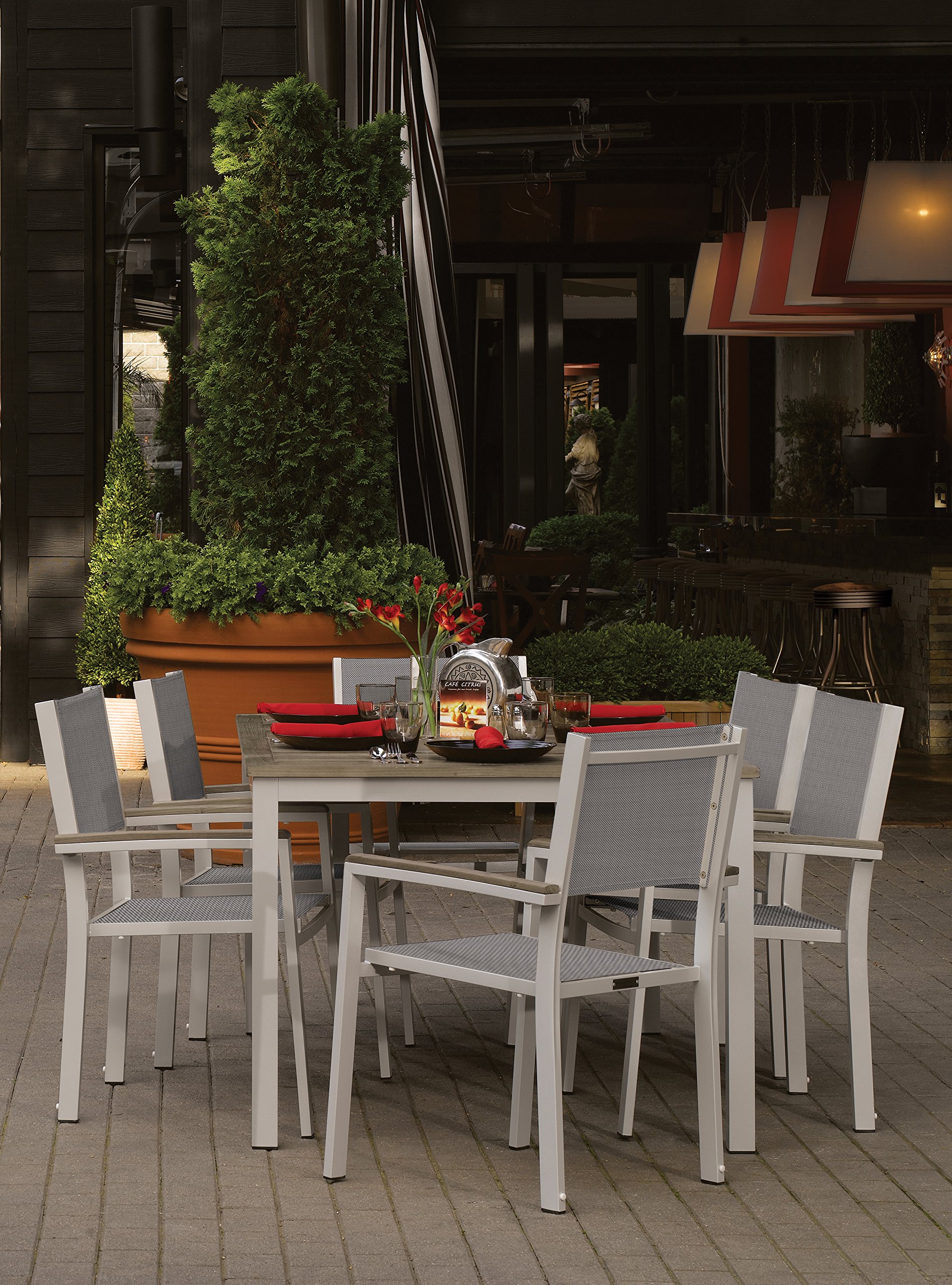 Travira 7-Piece 63-inch Outdoor Dining Set with Tekwood Table & Titanium Sling Chairs - Vintage Style for Patio, Garden, Backyard & Poolside Relaxation