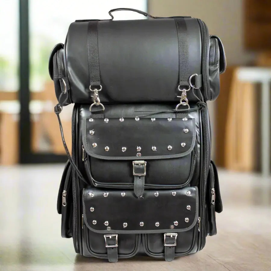 Open Road Stud Accent Shelf Touring Bag - Stylish Motorcycle Saddlebag for Harley Davidson & Cruiser Bikes - Perfect for Road Trips & Daily Commuting