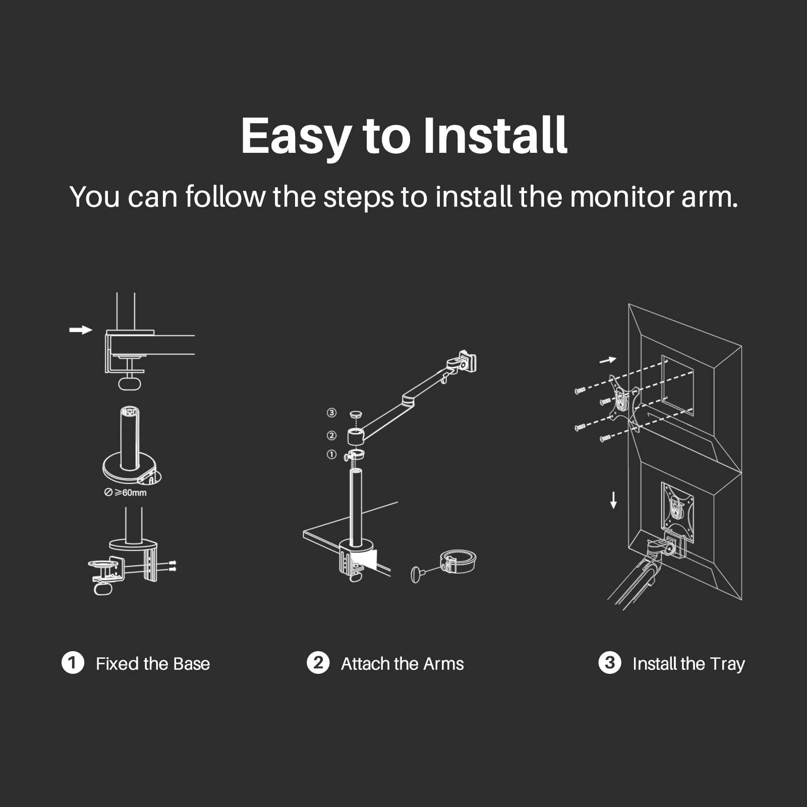 HUION ST410 Single Monitor Arm - Heavy Duty Adjustable Desk Mount with C-Clamp/Grommet, Full Motion VESA Bracket for 13-32 Inch Screens up to 17.6lbs - Perfect for Home Office, Gaming & Workspace Setup