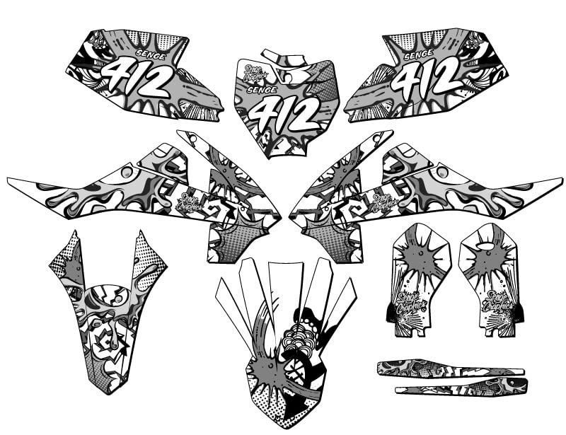 2019-2023 KTM SX 65 Complete Graphics Kit - Zany White Senge Design with Rider I.D. | Motocross Bike Decal Stickers for Dirt Bike Customization & Racing Accessories