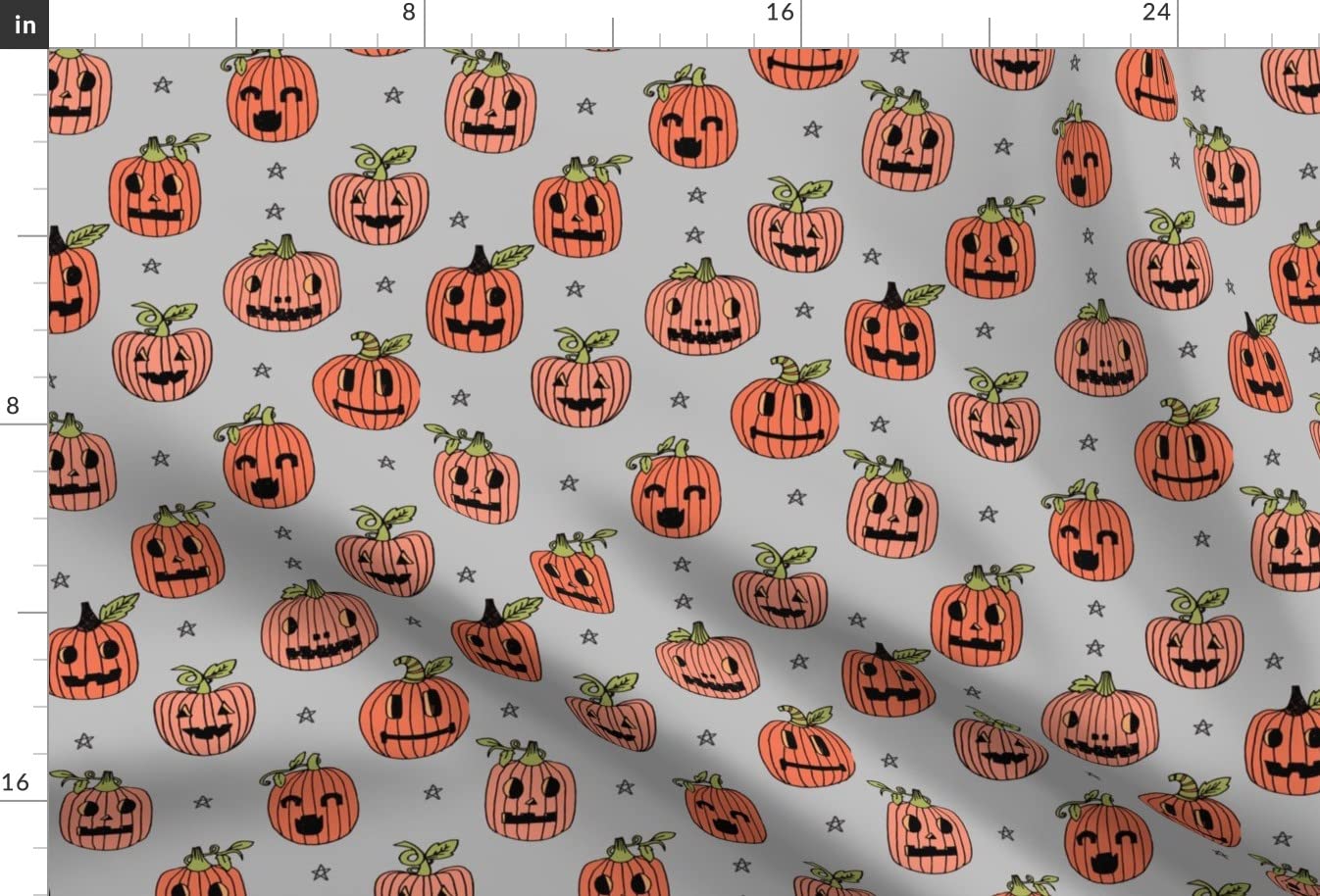Halloween Cute Pumpkin Pattern Gray Printed Minky Fabric - Soft Plush Fat Quarter for Baby Blankets, Quilt Backing, Sewing Projects | Fall Autumn Decor, October Seasonal Crafts, DIY Home Decor
