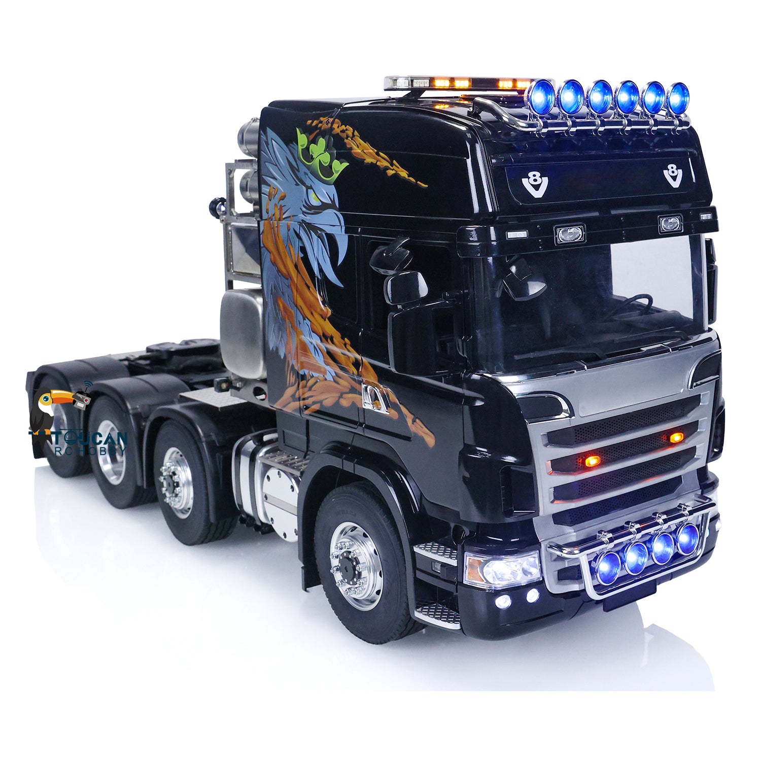 1/14 Scale 8x8 RC Tractor Truck Model - Painted Metal Chassis with Battery, Radio System, Charger, ESC & Servo - Remote Control Construction Vehicle for Adults & Hobbyists (Off-Road Adventure, Construction Site Play, RC Car Collection)