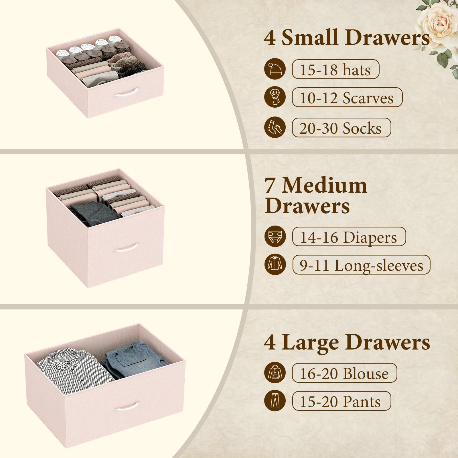 GARVEE 15-Drawer Fabric Dresser with Metal Frame & Wood Top - Tall Storage Organizer for Bedroom, Living Room, Entryway - Side Pockets & Hooks, Adjustable Feet - Perfect for Clothes, Toys, Shoes & Home Organization