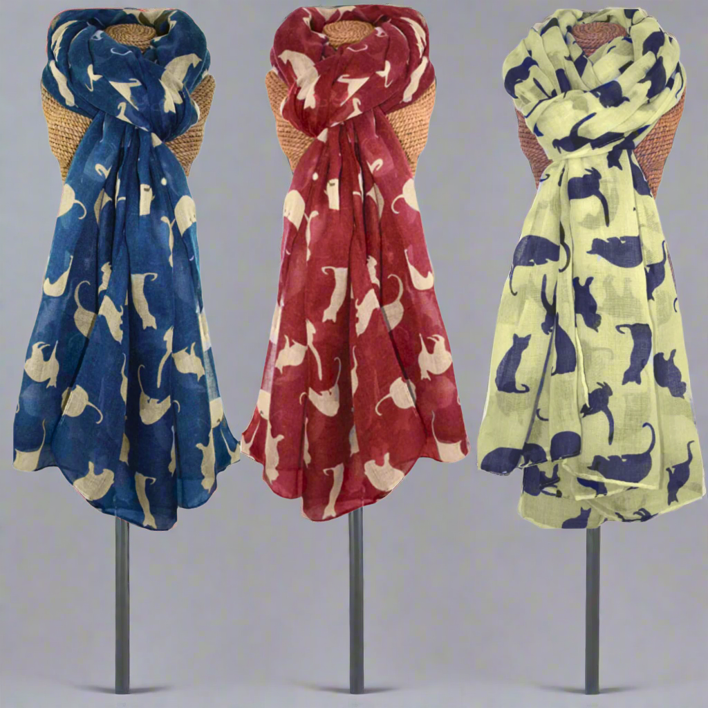 Stylish Cat Print Scarves for Women - Soft & Lightweight Fashion Accessory (Multiple Colors) - Perfect for Everyday Wear, Gifts & Outfit Styling
