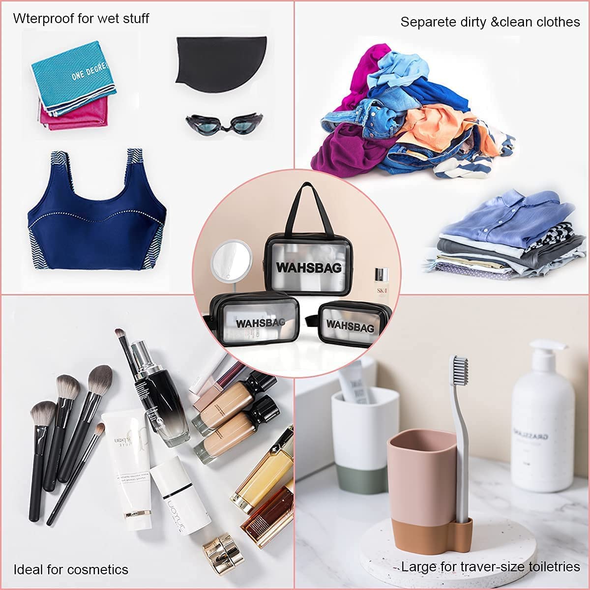 Waterproof Clear PVC Cosmetic Bag - Travel Toiletry Organizer with Zipper for Makeup, Skincare & Essentials (Set of 3) - Perfect for Women, Men & Kids - Ideal for Travel, Gym, Beach & Daily Use