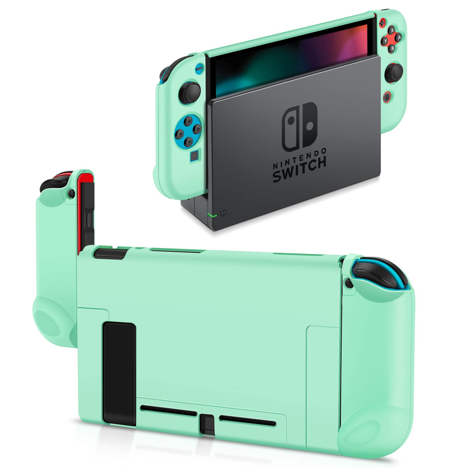 TNP Anti-Slip Ergonomic Grip Gel Guards with Thumb Caps for Nintendo Switch Joy-Con - Protective Comfort Controller Cover Skin (Green Blue) - Perfect for Gaming, Travel & Long Play Sessions