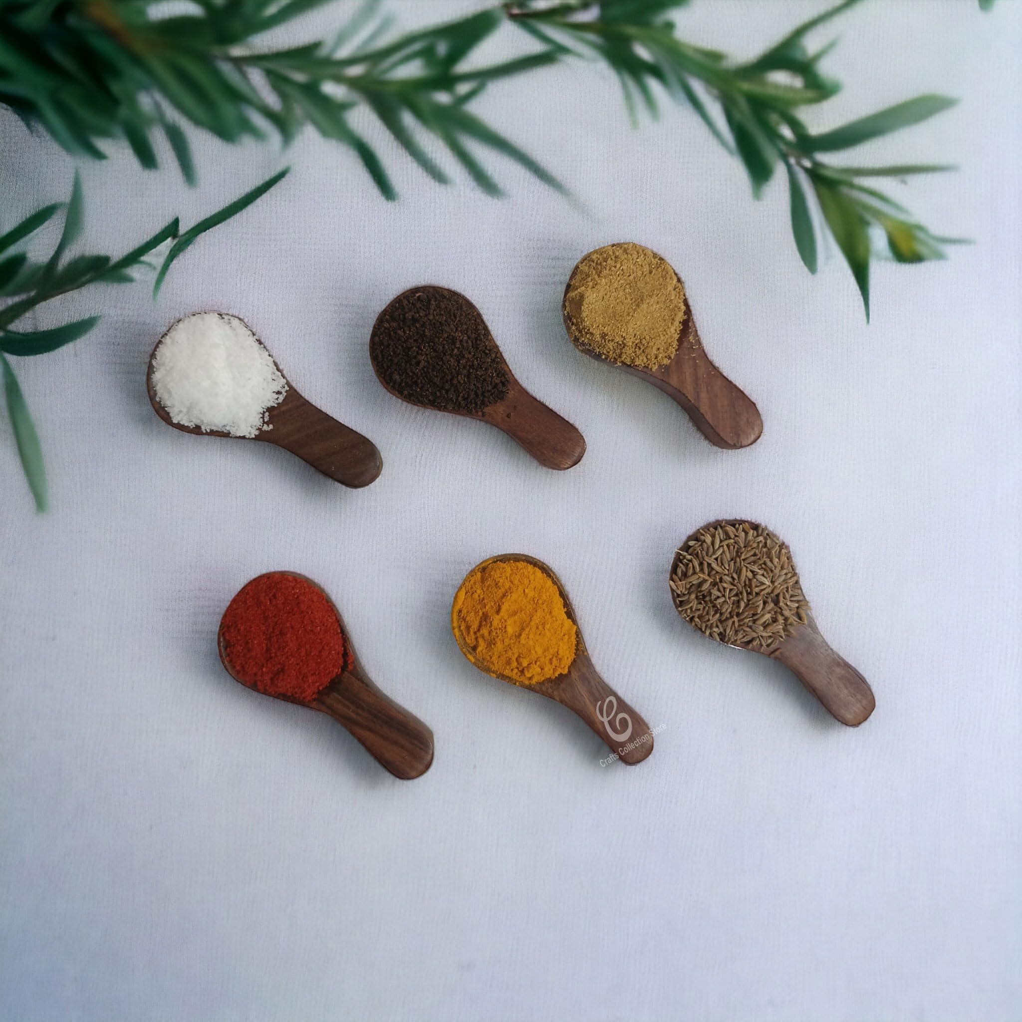 Handmade Wooden Masala Spoon Set of 6 - Natural Tea Coffee Sugar Spice Scoop for Small Jars & Containers | Perfect for Kitchen, Pantry Organization & Spice Measuring
