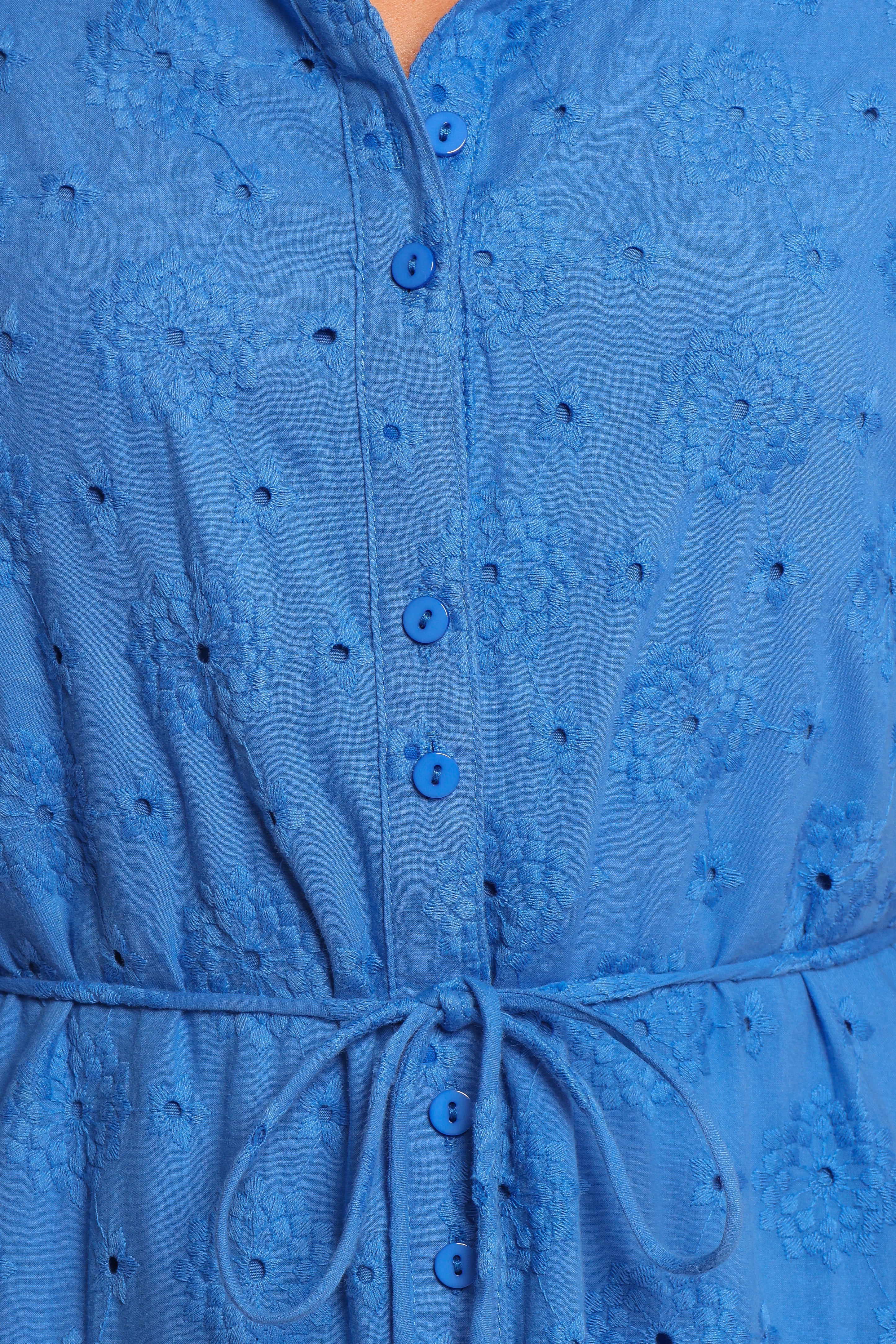 Stylish Cooper Embroidered Button-Down Midi Dress in Cobalt Blue | Perfect for Casual Outings, Office Wear & Special Occasions