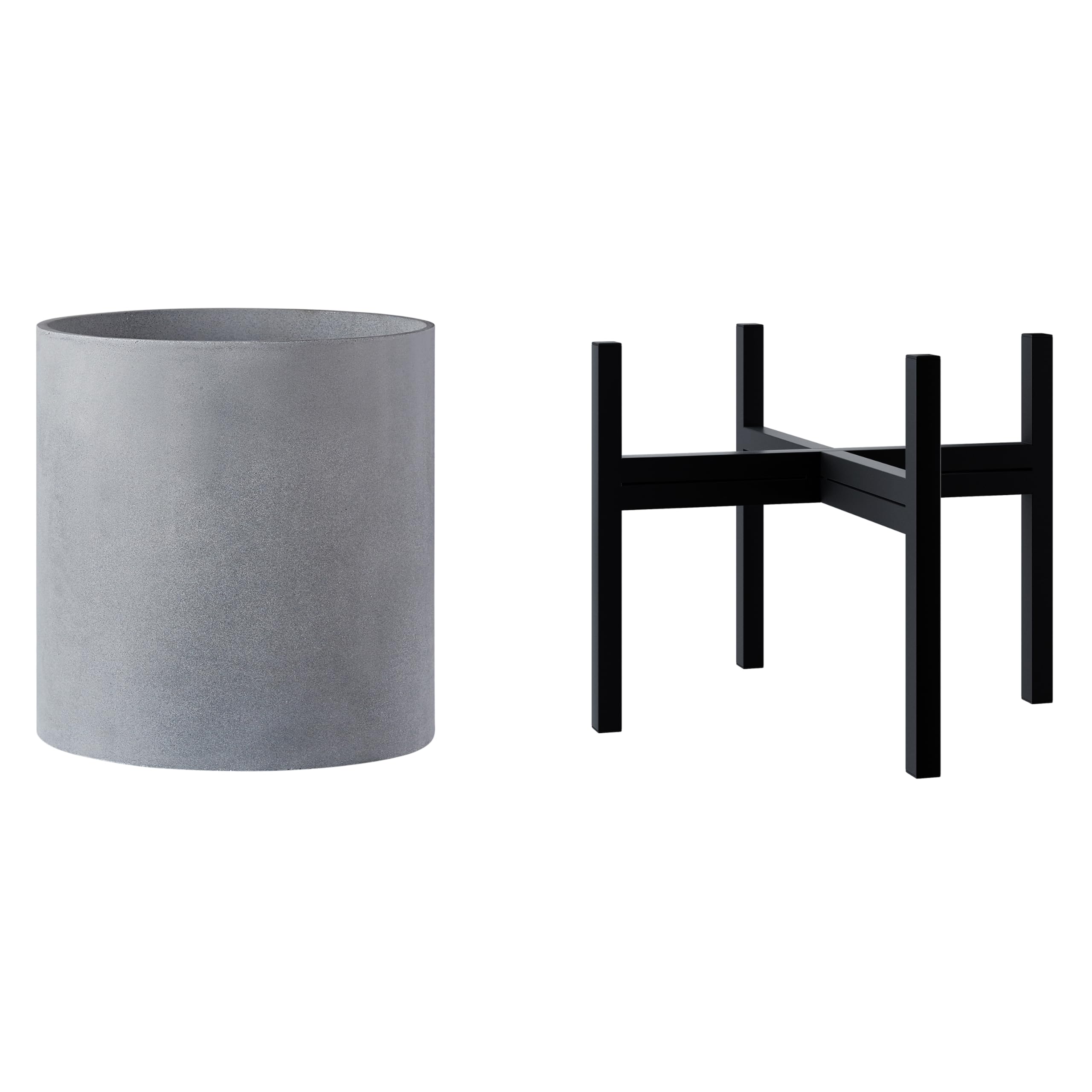 FaithLand 14 Inch Modern Plant Stand with 14 Inch Gray Planter Pot Set - Perfect for Indoor Plants, Home Decor, Living Room, Patio & Garden Decor