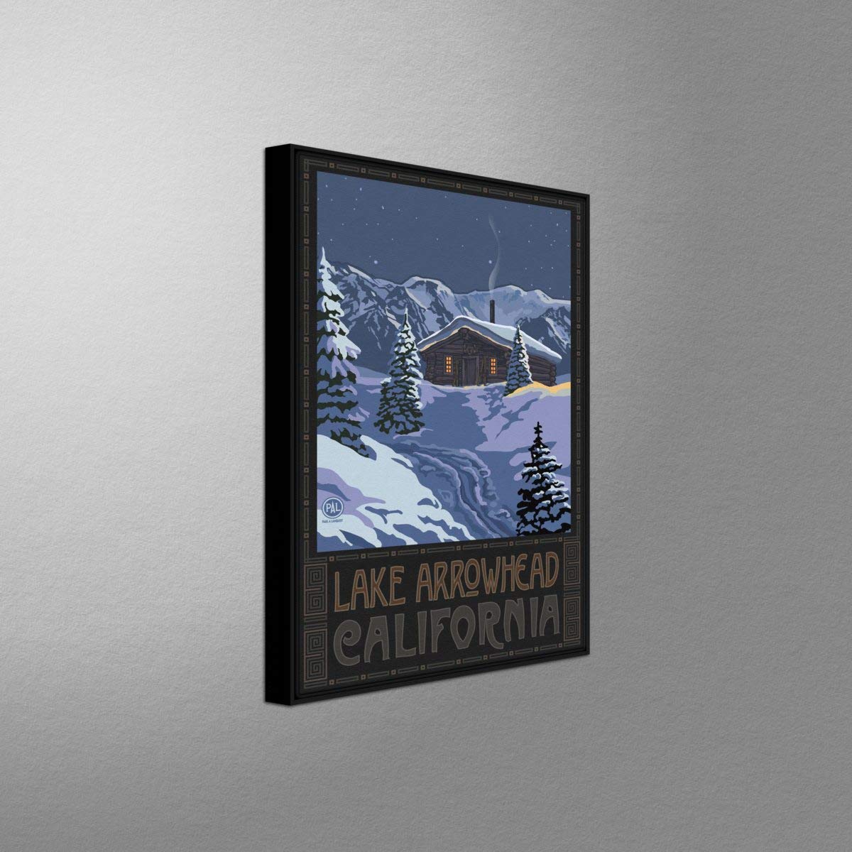 Lake Arrowhead California Winter Mountain Cabin Framed Canvas Wall Art - 24x36 Inch Giclee Print by Paul A. Lanquist - Perfect for Living Room, Bedroom & Office Decor - Scenic Travel Landscape Painting for Home & Workspace