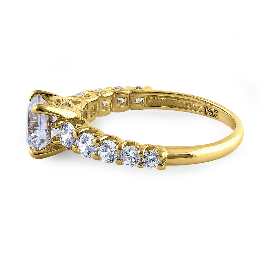 14K Solid Yellow Gold Round Cut Cubic Zirconia Engagement Ring for Women - Elegant & Timeless Wedding Band, Perfect for Proposals, Anniversaries, and Special Occasions