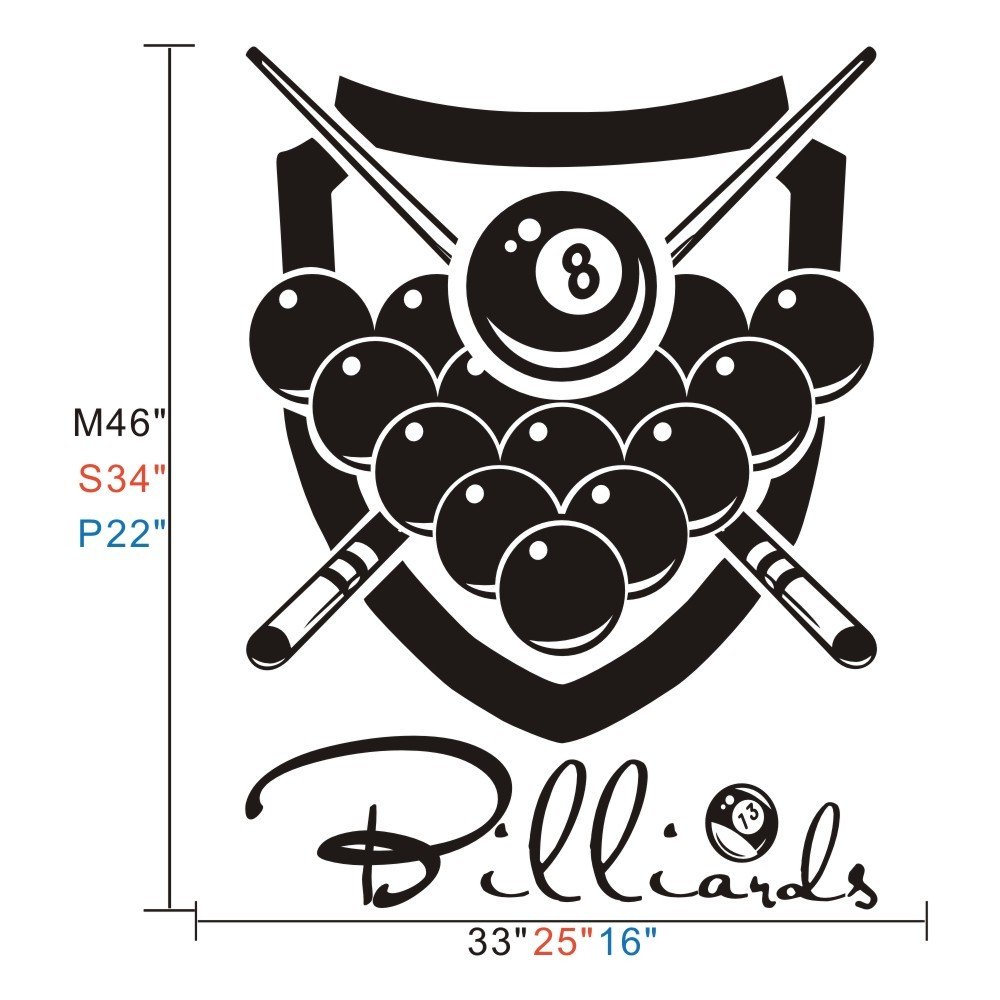 Billiard Wall Decal - Premium Pool Table Sticker for Game Room & Man Cave Decor - Large Black Vinyl Wall Art - Perfect for Basement, Bar & Recreation Room Decorations