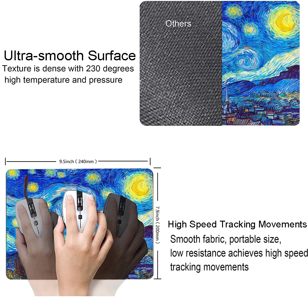 Van Gogh Starry Sky Oil Painting Mouse Pad - Premium Textured Non-Slip Rubber Base, Waterproof Square Mouse Mat for Office & Laptop - Perfect for Gaming, Work & Home Computer Setup
