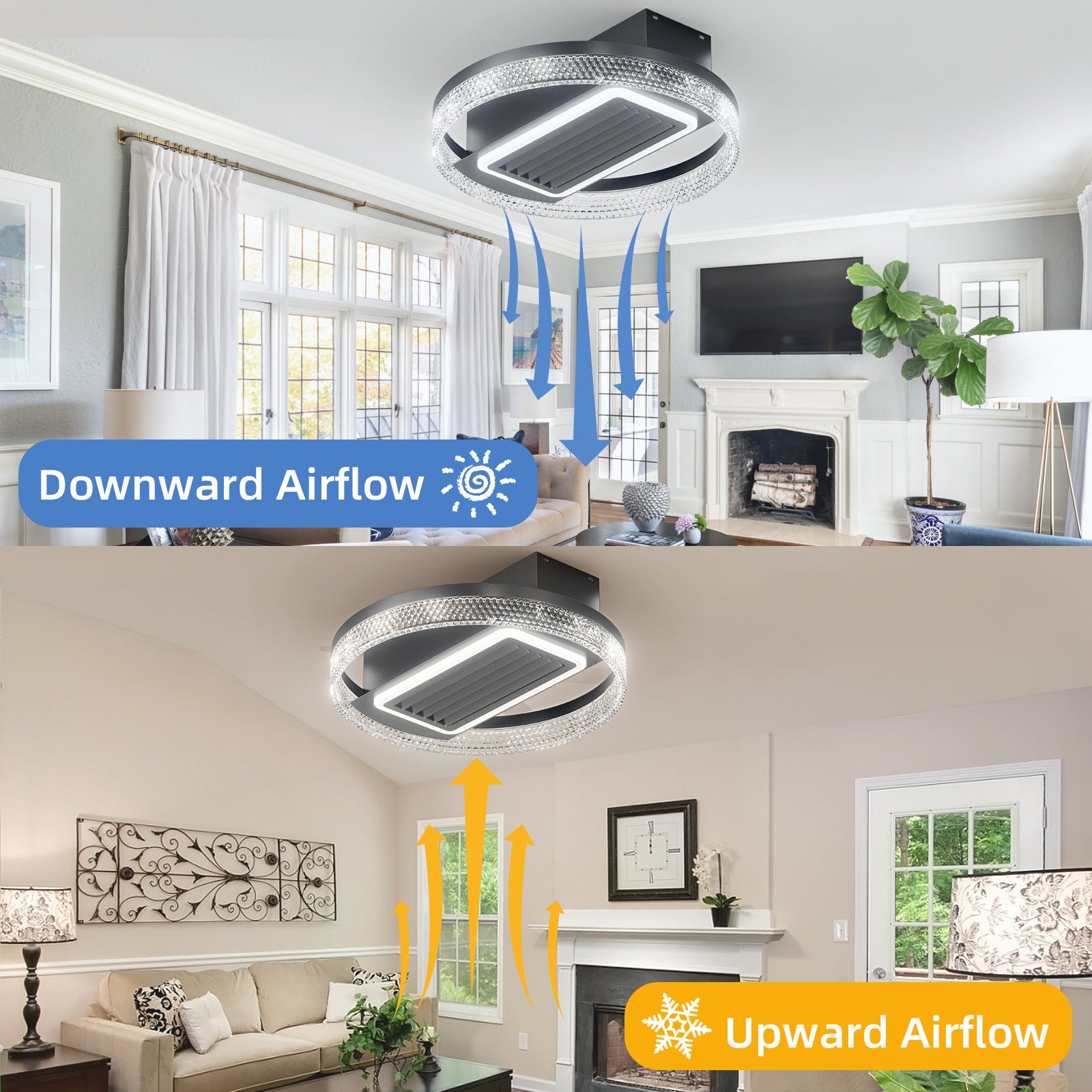 20 Inch Modern Leafless Ceiling Fan with Remote Control - Reversible Motor, Removable & Washable Blades - Perfect for Bedroom, Living Room, and Office Spaces