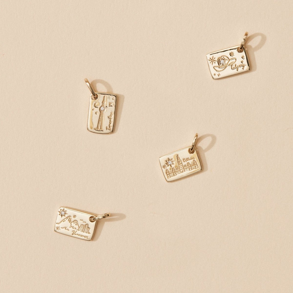 10K Yellow Gold Calgary Postcard & Chain Bundle with Brilliant Diamond - Perfect for Gifts, Souvenirs & Travel Keepsakes