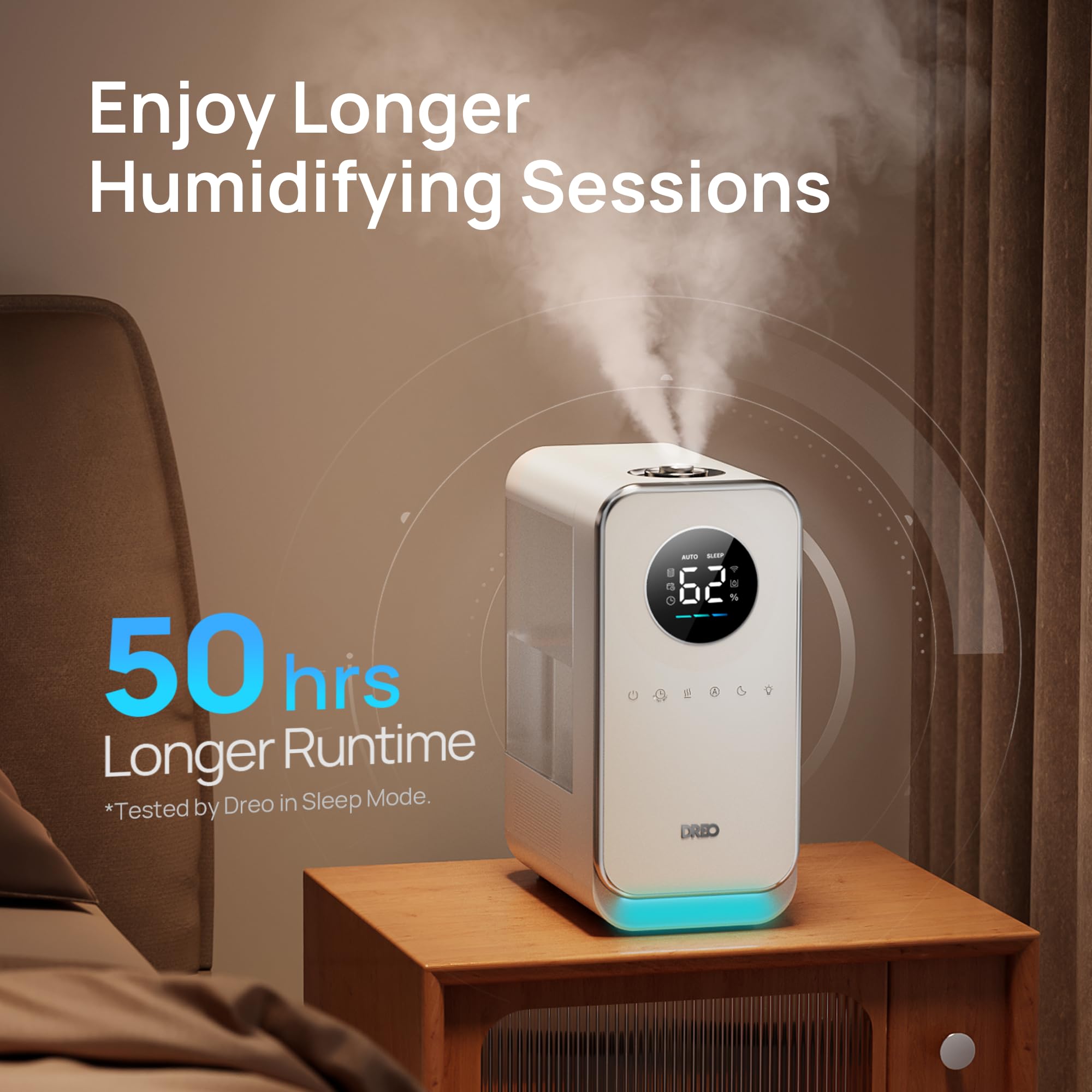 Dreo 5L Smart Cool Mist Humidifier for Large Room & Bedroom - Top Fill, Ultra Quiet, 50 Hour Runtime - Home, Office, Nursery, Indoor Plants - Works with Alexa & Google Assistant - Includes Essential Oil Diffuser & Night Light
