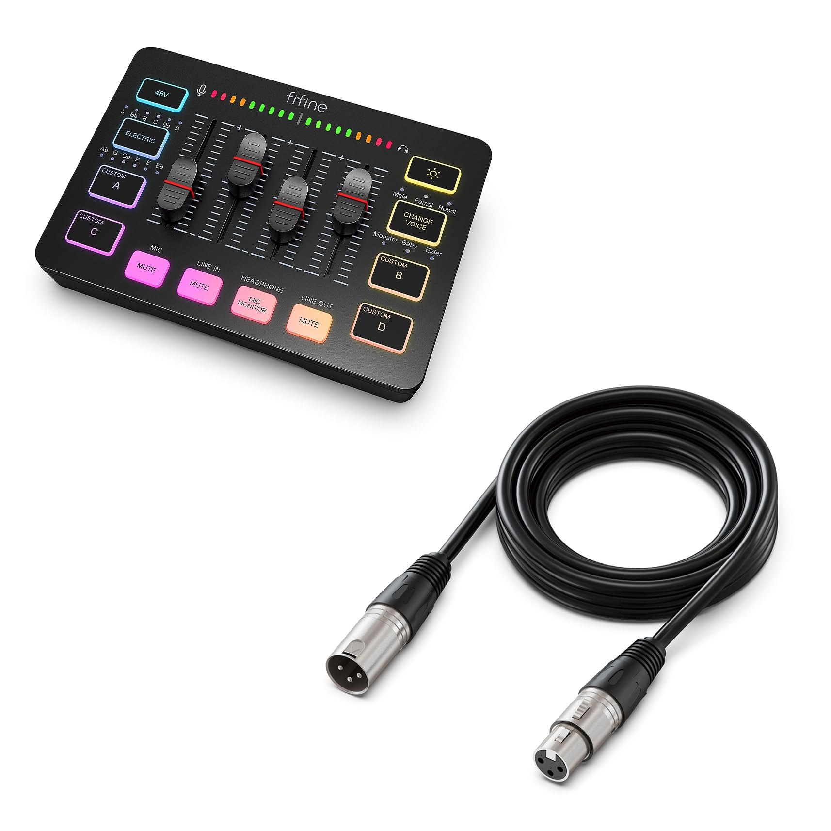 FIFINE SC3+L9 Gaming Audio Mixer with XLR Cable - RGB Streaming PC Mixer for Podcast, Vocal & Game Voice Recording - Compatible with XLR Microphones - Perfect for Twitch Streamers, YouTubers & Home Studios