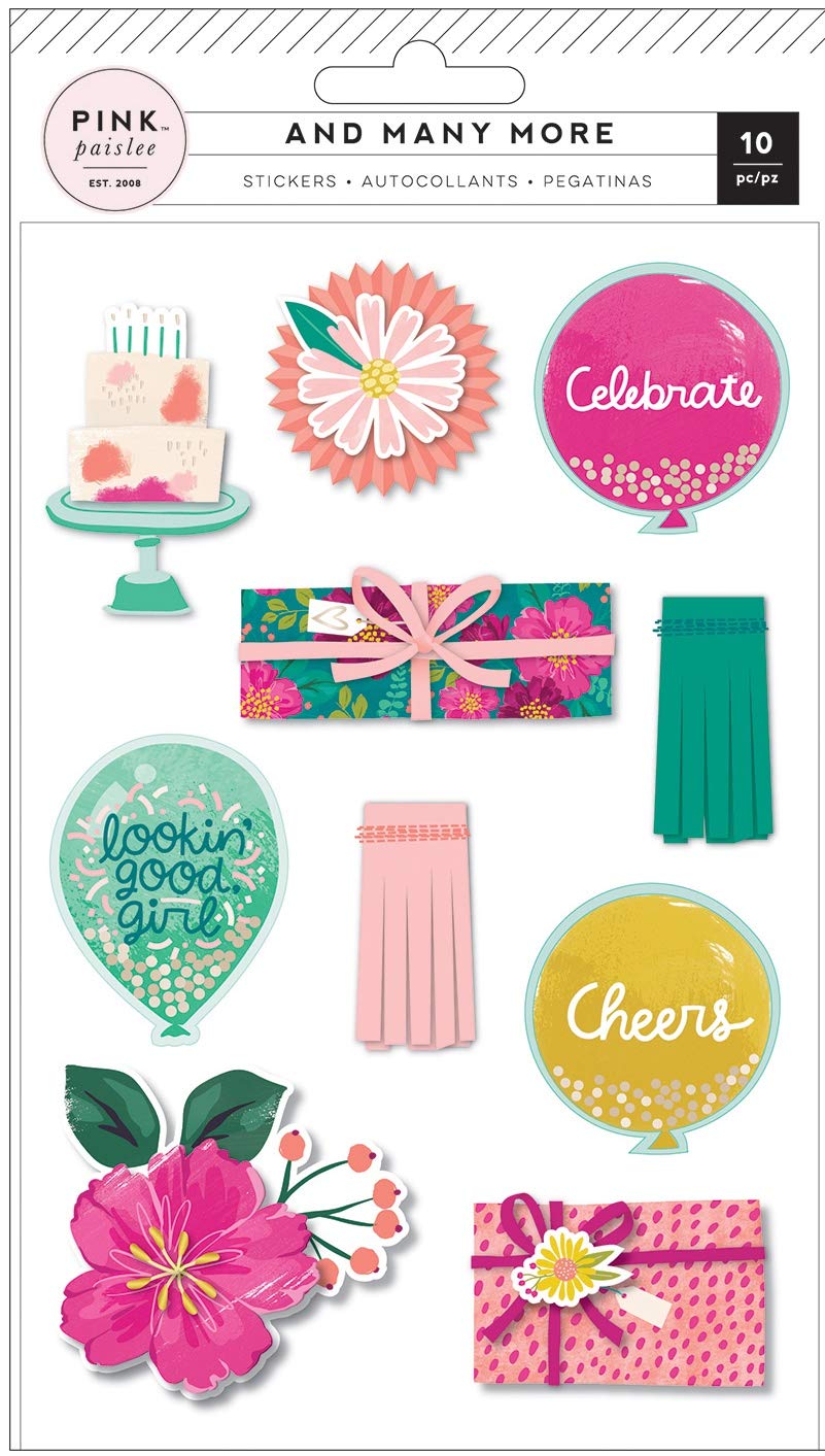 Pink Paisley Layered Stickers with Champagne Glitter & Gold Foil Accents - One Size - Perfect for Scrapbooking, Journaling, and DIY Crafts